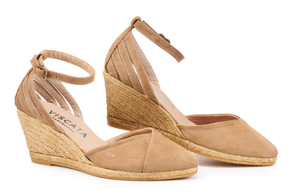 Viscata Ullastret Women's Suede Espadrille Wedge Sandals - 2.5 Inch Jute Wedge Heel, Elegant Strap Design, Closed Toe, Soft Suede Upper & Natural Jute Midsole - Perfect for Summer, Beach, Vacation & Casual Outings