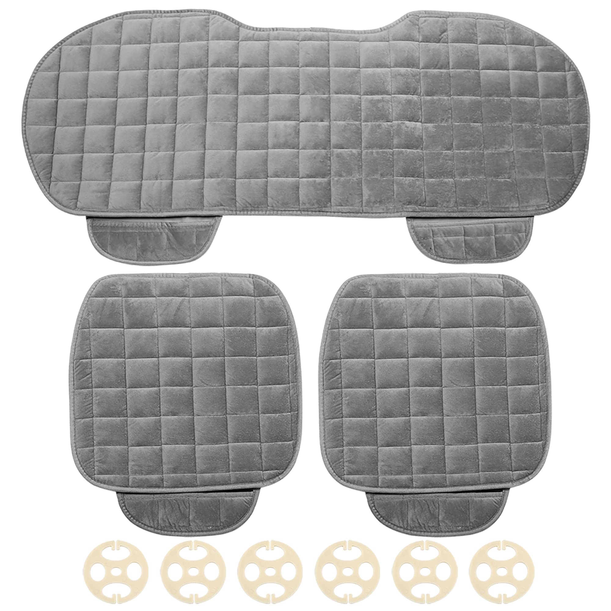 Breathable Plush Universal Car Seat Cushion Set - Front & Rear Seat Pad Mat for Automotive & Home Chairs (Gray) | Comfortable Support for Long Drives & Office Use
