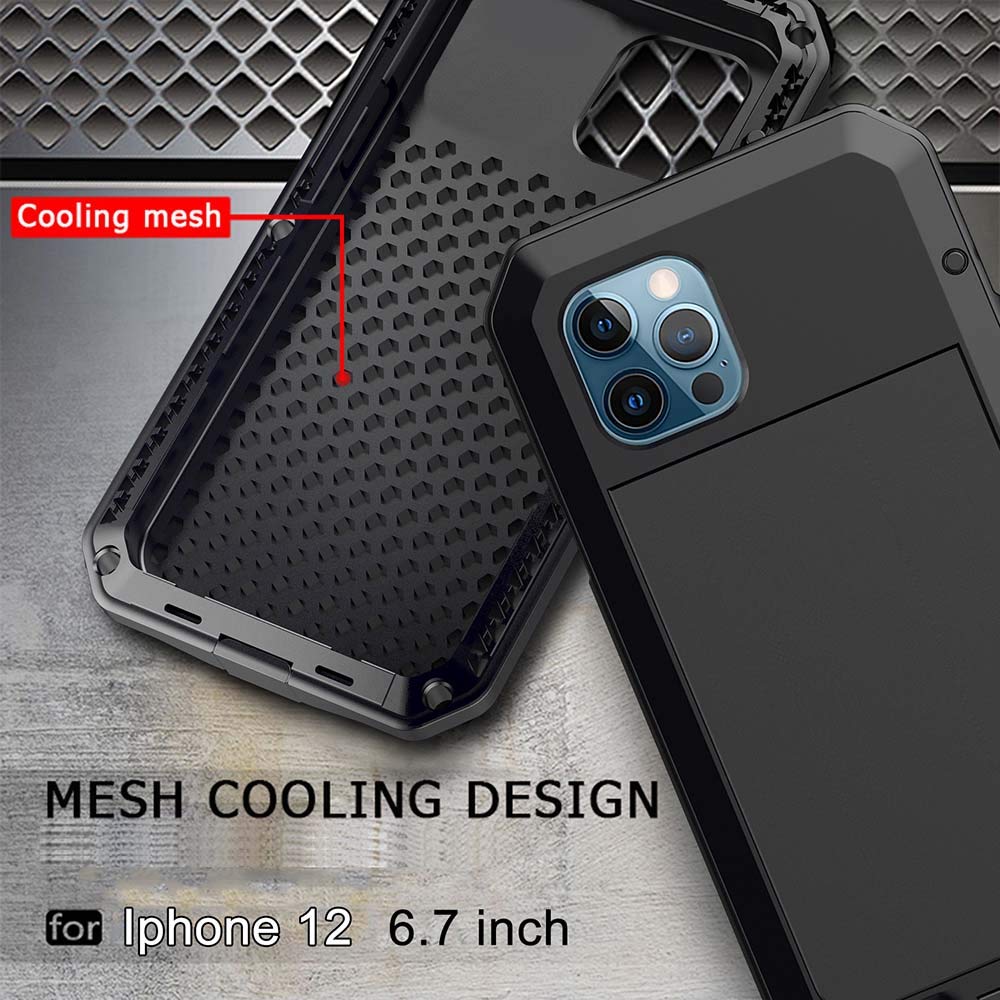 **Amever Heavy Duty Shockproof iPhone 12 Pro Max Case – 360° Full Body Protection, Aluminum Metal Frame & Built-in Screen Protector – Tough Armor Design for iPhone 12 Pro Max 6.7