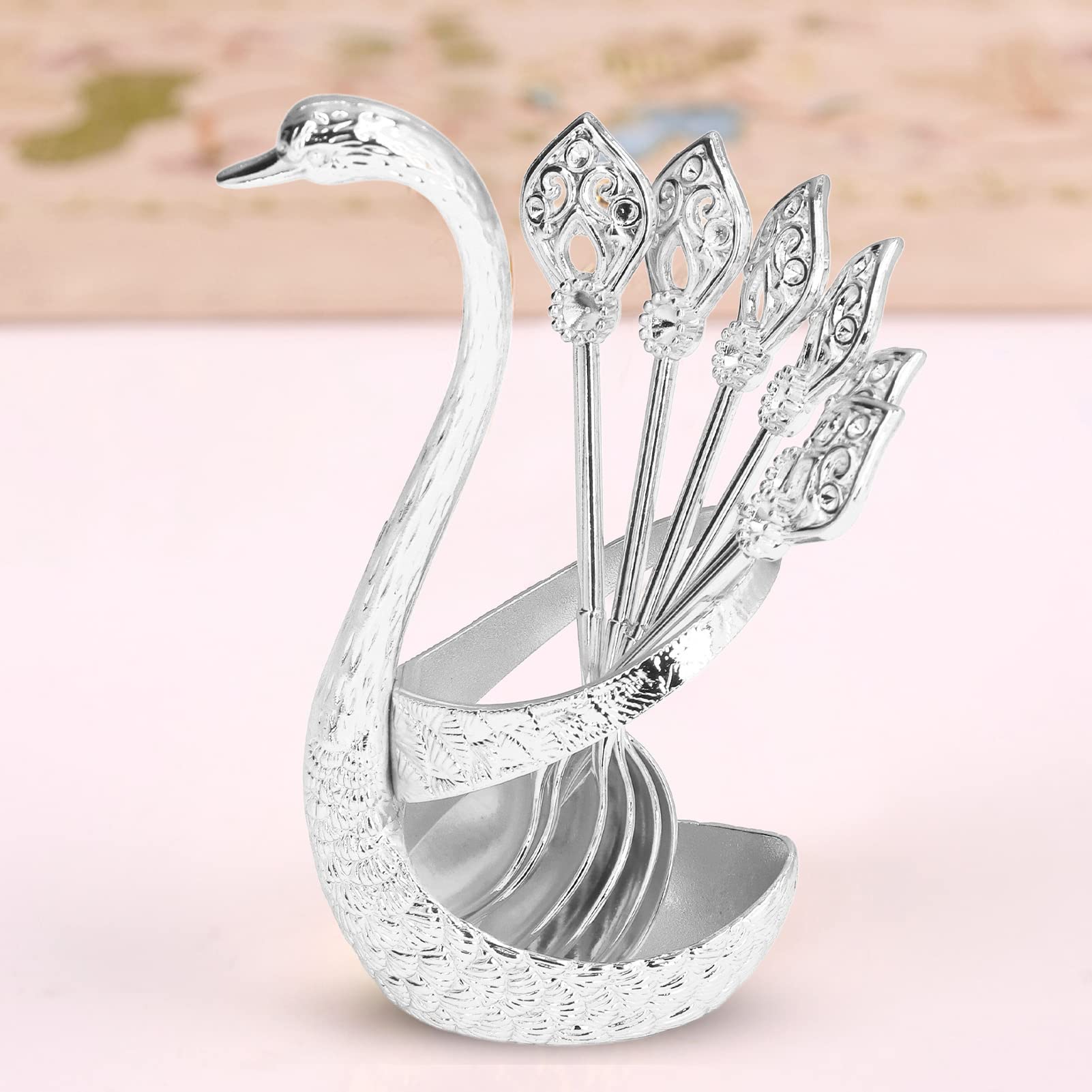 Premium Zinc Alloy Coffee Spoon Set with Elegant Swan Base - Barista Tools for Coffee Stirring, Tea, Desserts & Ice Cream | Perfect for Coffee Shops, Bakeries & Home Entertaining