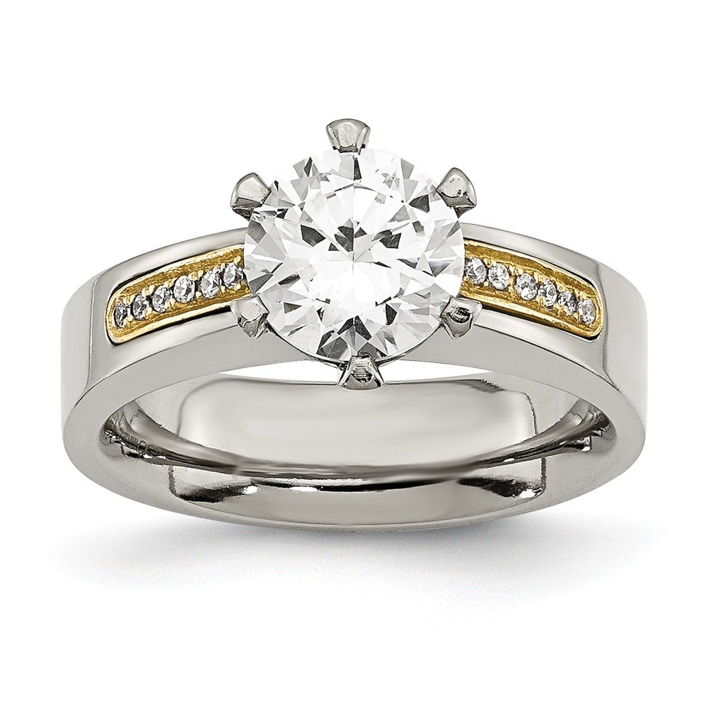 Sonia Jewels Titanium & 14k Gold Inlay Cubic Zirconia Wedding Anniversary Ring for Women - Perfect Gift for Wife, Engagement, Valentine's Day & Special Occasions