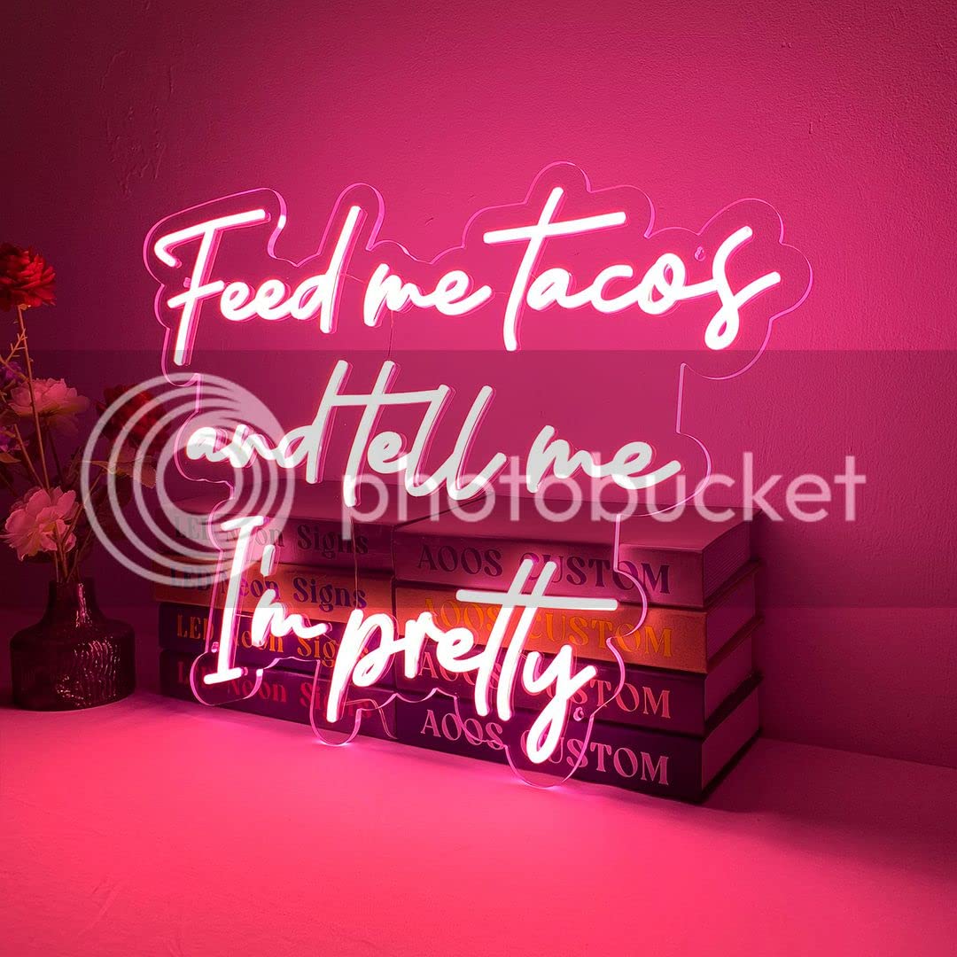 Feed Me Tacos And Tell Me I'm Pretty Neon Sign - Custom LED Wall Art for Bedroom, Living Room & Bathroom Decor - Aesthetic Home Lighting for Weddings, Parties & TikTok Backgrounds