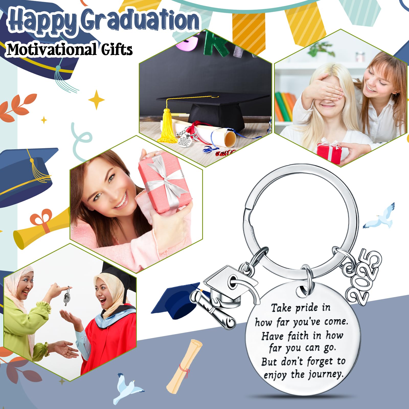 **2025 Graduation Keychain Bulk - Inspirational Motivational Gift for Graduates, Class of 2025 Keychains - Perfect for Graduation Parties, School Events & Gift Giving**