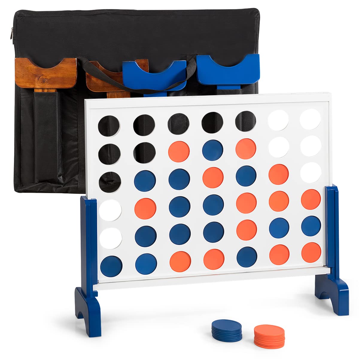 Giant 4-in-A-Row Game Set - Jumbo 4-to-Score Board Game with Storage Bag & 3.5” Chess Pieces | Wooden Frame Portable Connect Four for Family, Kids & Adults | Perfect for Backyard, Picnic, Beach & Indoor Game Night