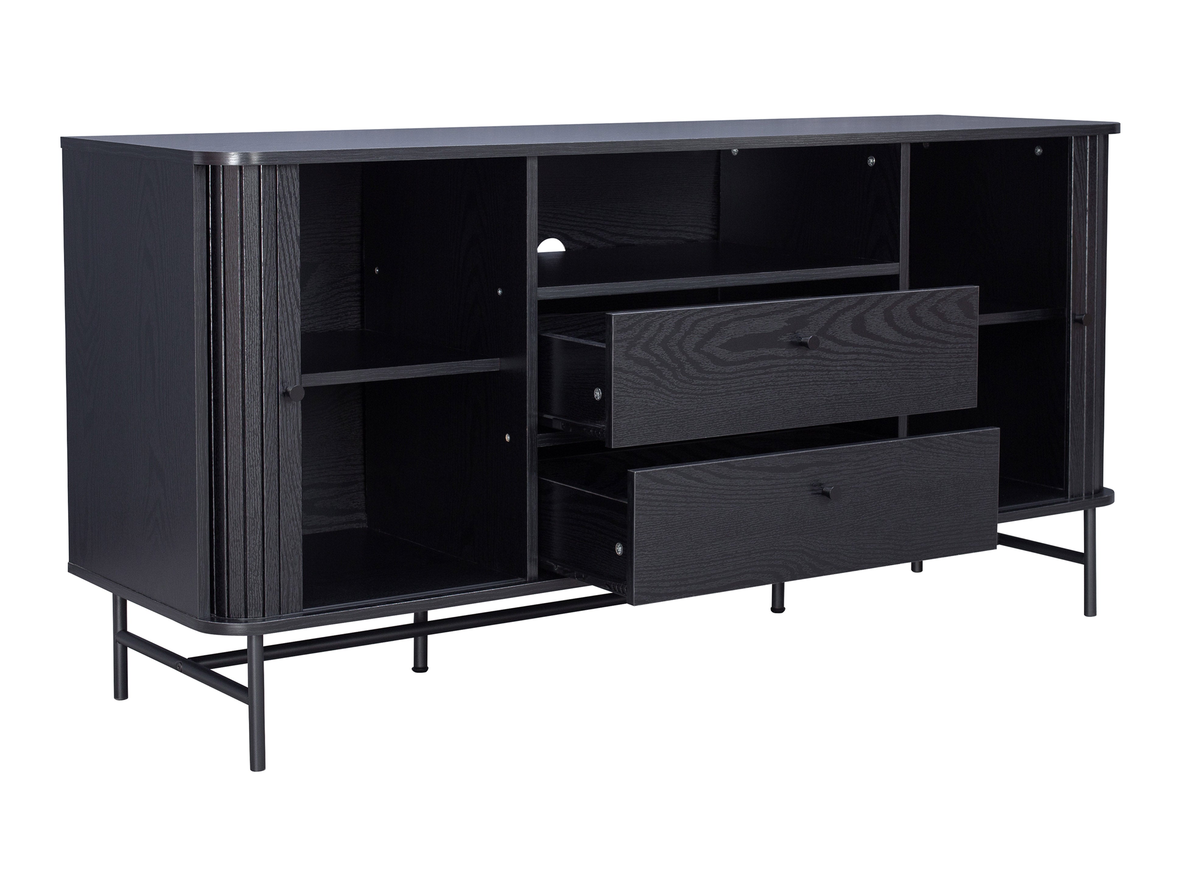 Elegant Black Curved Sideboard Buffet Cabinet - Modern Dining Room Storage Furniture for Home Decor & Entertaining