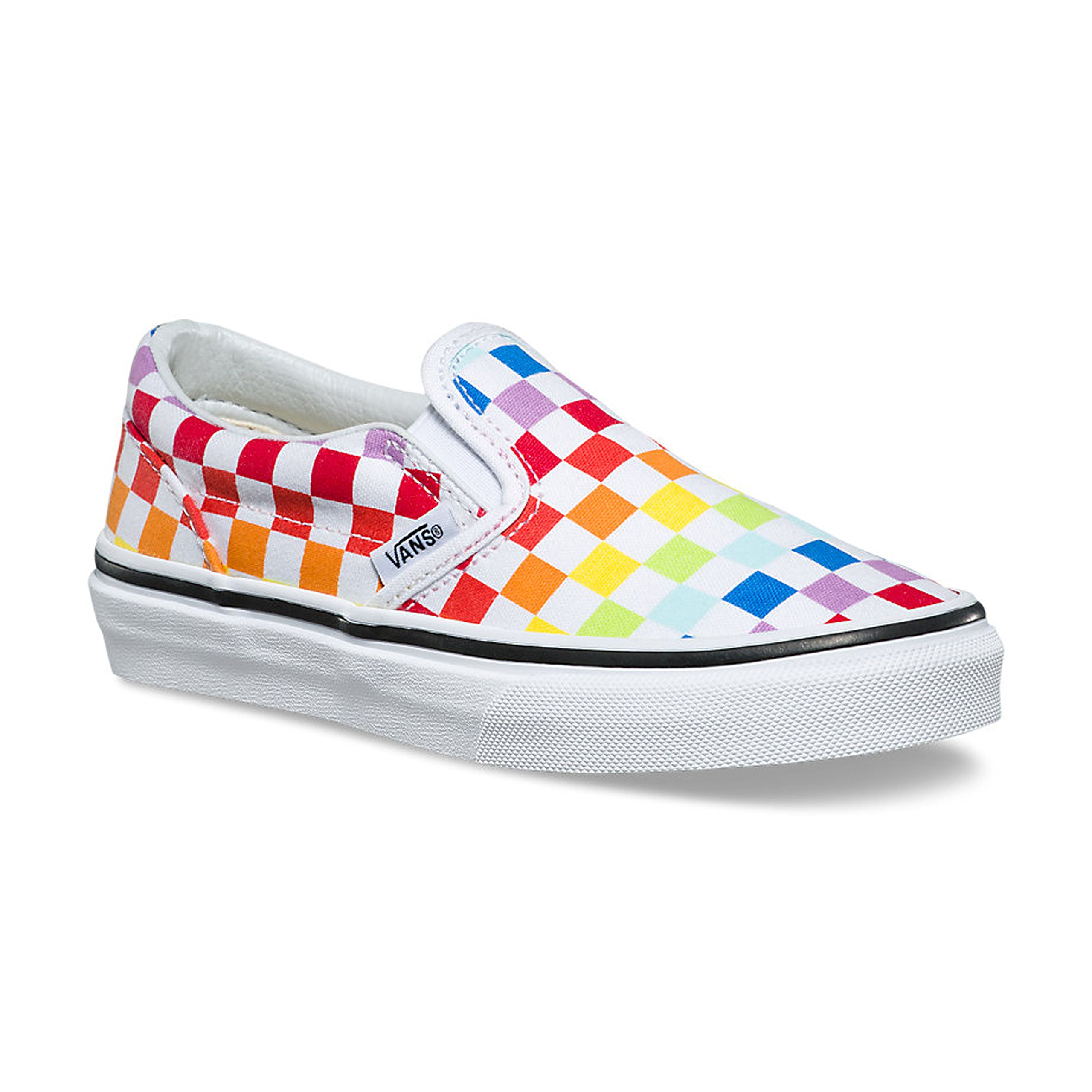 Vans Kids K Classic Slip-On Checkerboard Rainbow White Sneakers Size 12.5 - Comfortable Casual Shoes for Boys & Girls - Perfect for School, Play & Everyday Wear