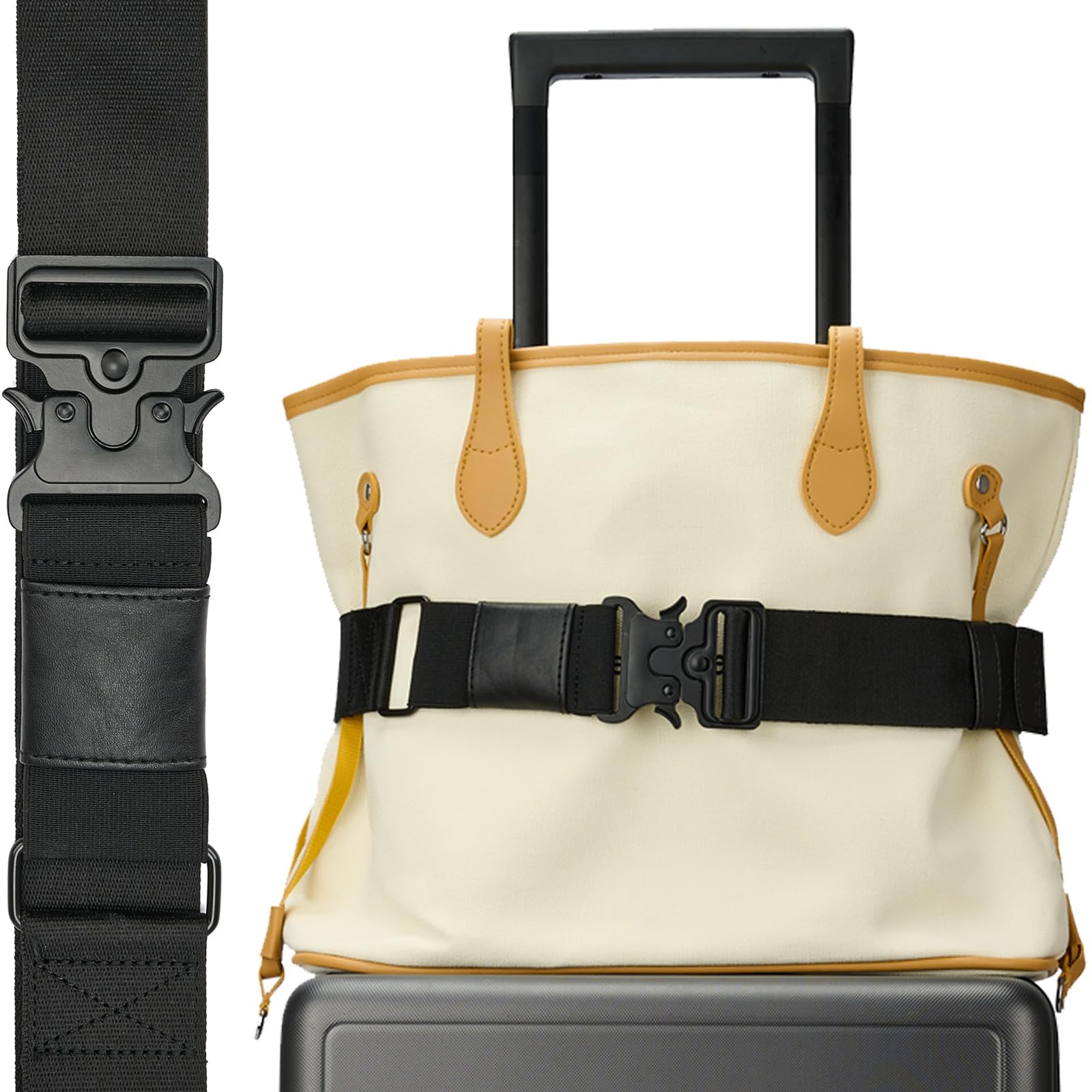 Adjustable Travel Belt for Luggage - Secure Carry On Bag Strap with Personalized Design for Women & Men (Black) | Perfect for Airplane, Train & Bus Travel Accessories