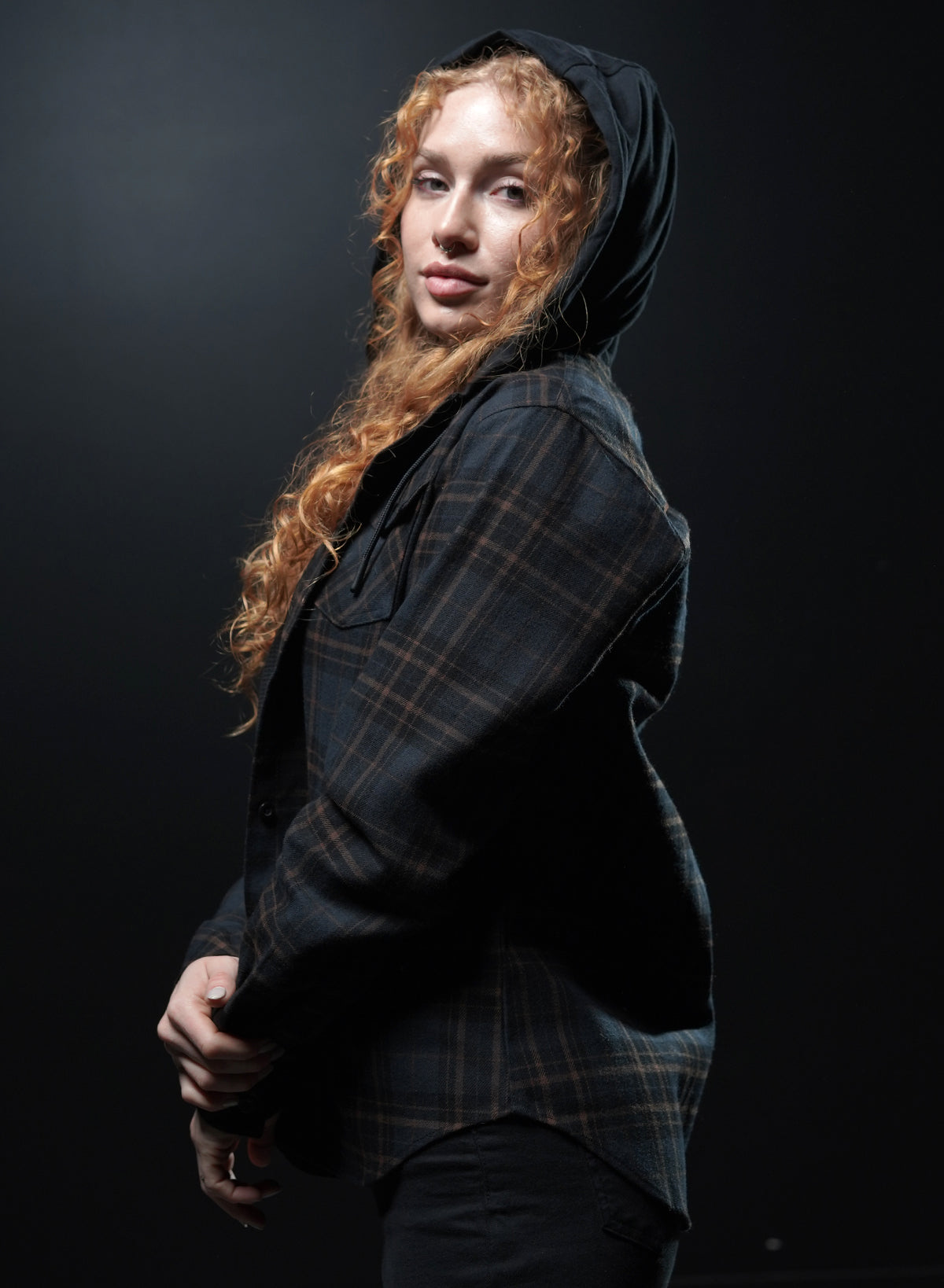 Women's Hooded Forever Flannel Shirt - Navy Blue Plaid Warm Cozy Long Sleeve Shirt for Fall & Winter - Perfect for Casual Outfits, Outdoor Activities, and Layering