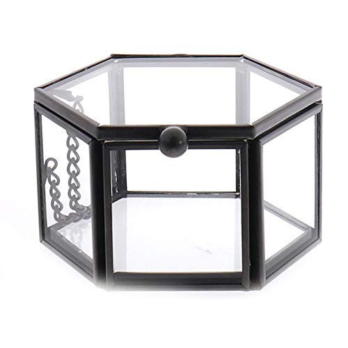 1PC Geometric Clear Glass Jewelry Box - Premium Jewelry Organizer for Rings, Necklaces, Bracelets & Earrings - Stylish Jewelry Storage Accessories (Black) - Perfect for Home, Travel & Gift Giving