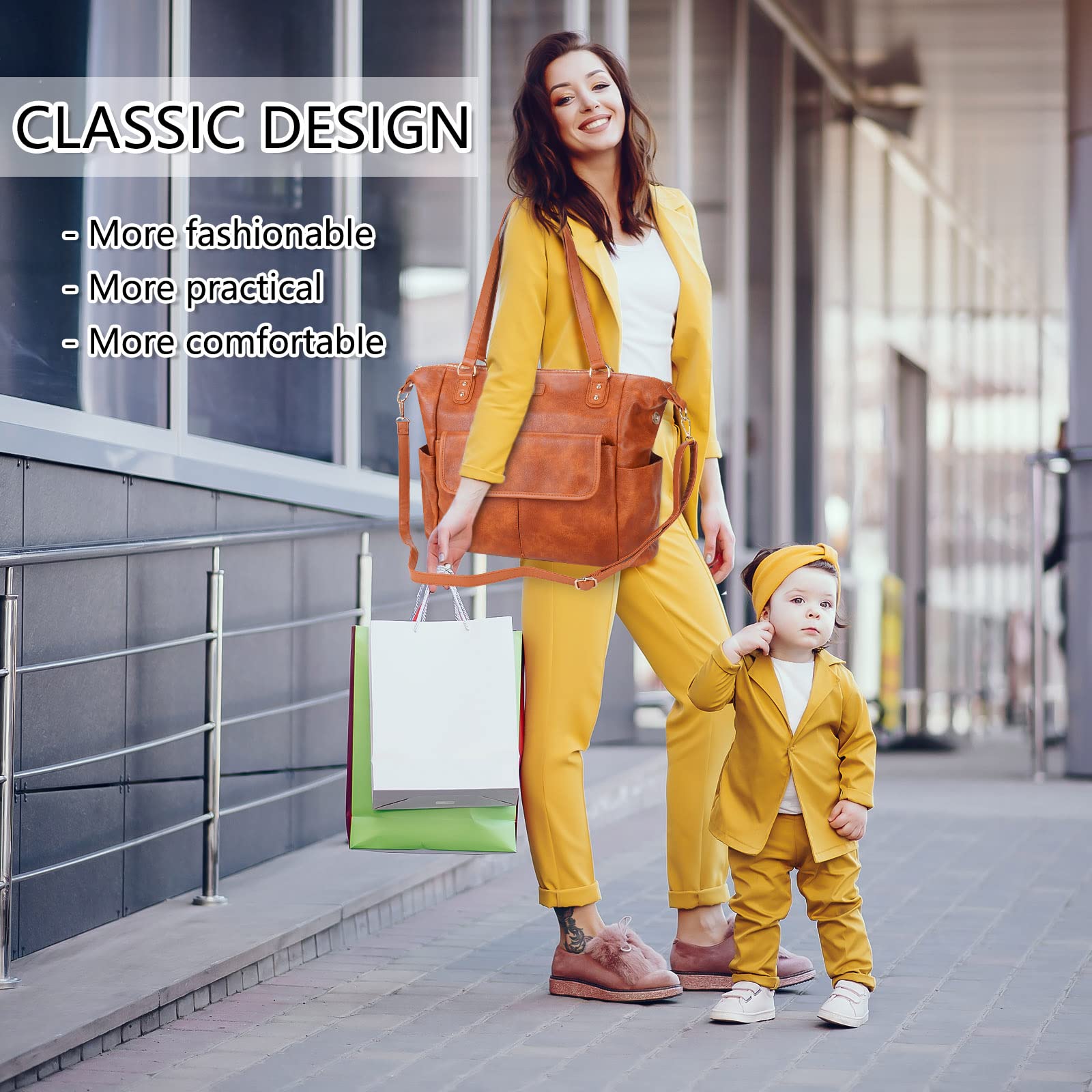 Johomviin Stylish Leather Diaper Bag Backpack for Moms & Dads - Large Waterproof Baby Travel Tote with Multiple Pockets | Perfect for Daycare, Family Outings & Airplane Travel with Toddlers