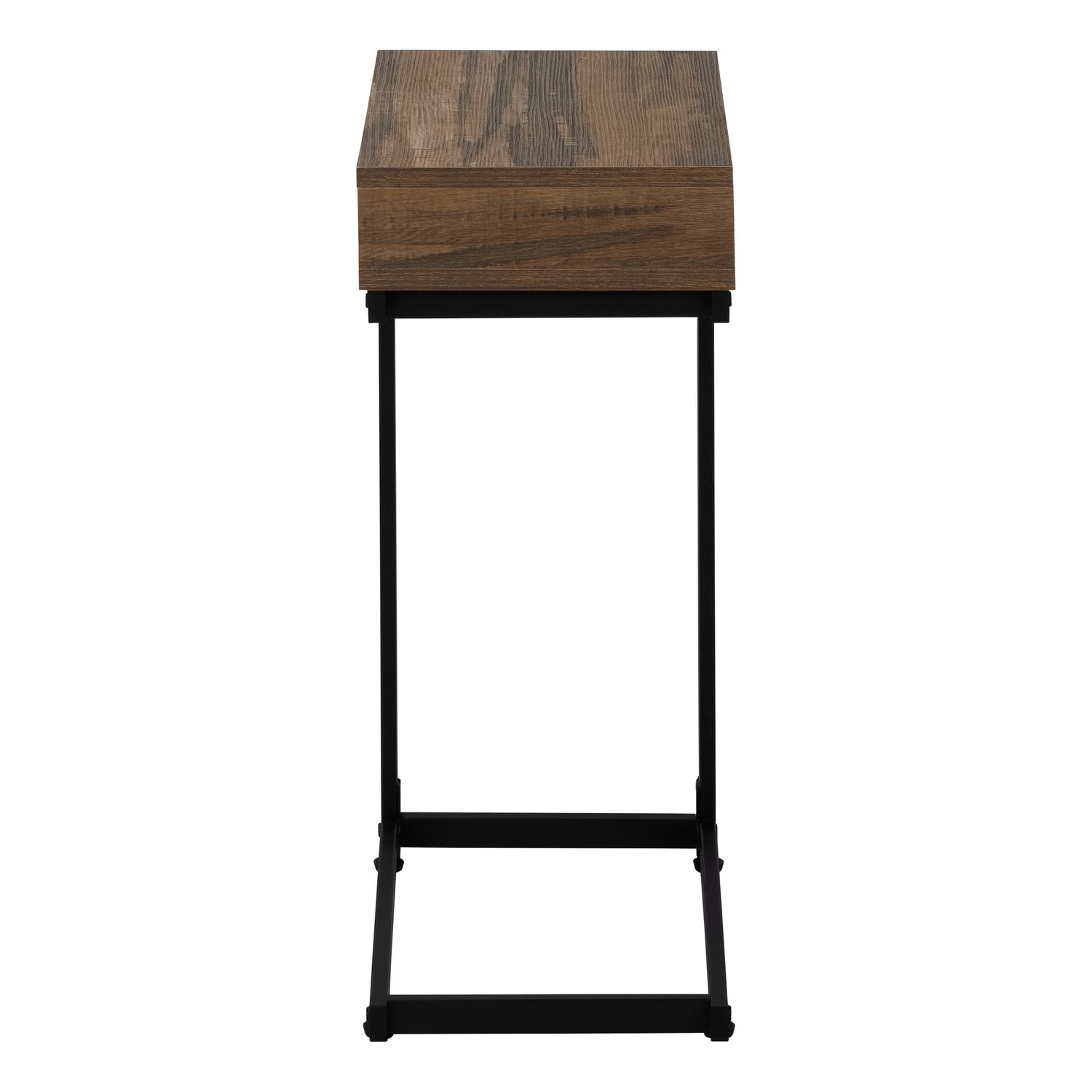 Monarch Specialties I 3602 C-Shaped Accent Table with Storage Drawer - Modern End Table/Side Table for Living Room & Bedroom - Brown & Black Metal Laminate Contemporary Design - Perfect for Snacks, Books & Home Decor Storage