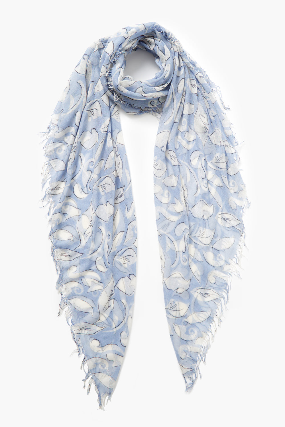 Luxury Cashmere Silk Blend Scarf - Soft Blue Ivy Pattern for Women - Perfect for Winter Warmth & Elegant Outfits