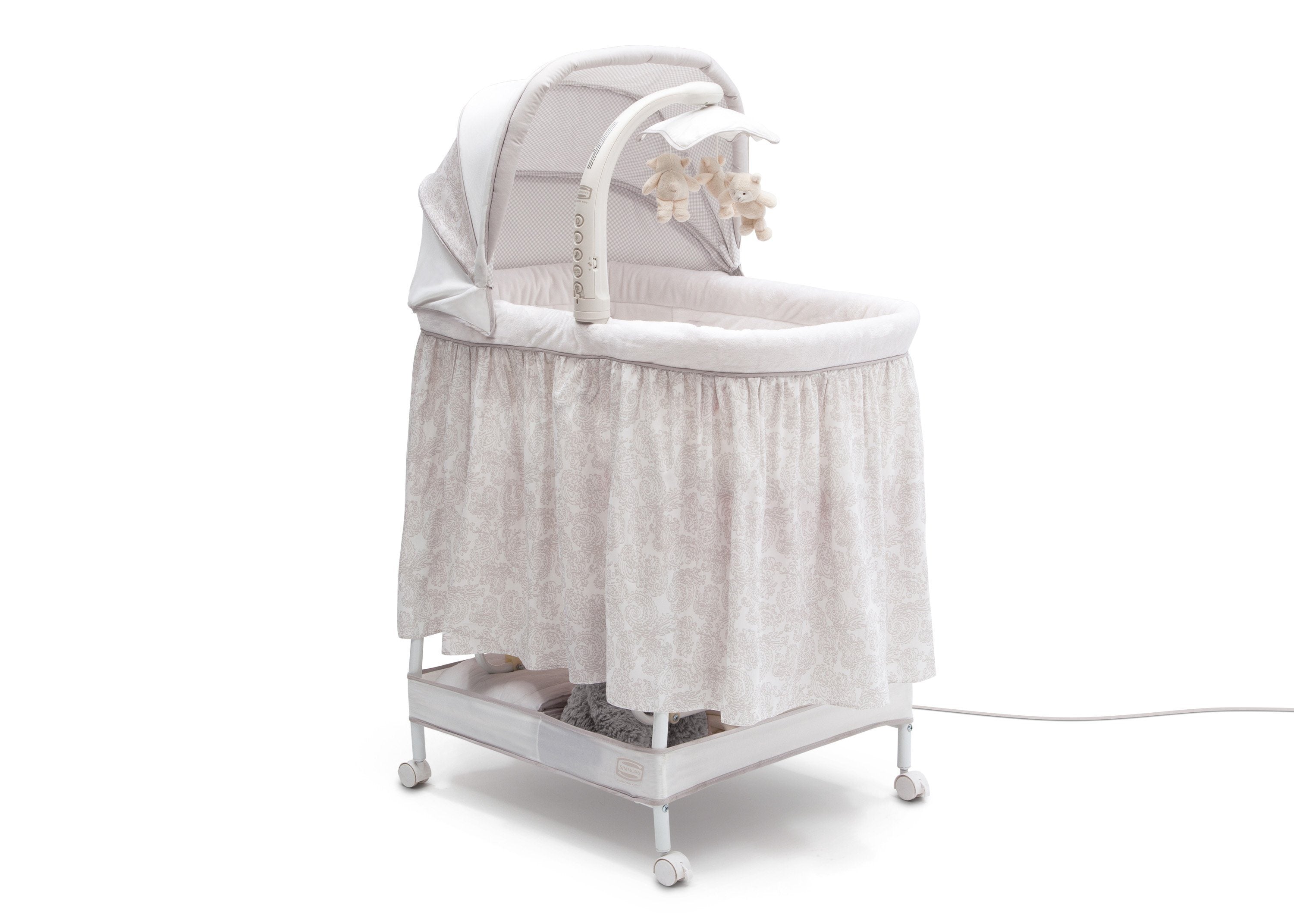 Simmons Kids Silent Auto Gliding Deluxe Bassinet - Ultra Quiet Baby Crib with Smooth Motion for Newborns & Infants | Perfect for Nursery, Bedroom & Travel Use