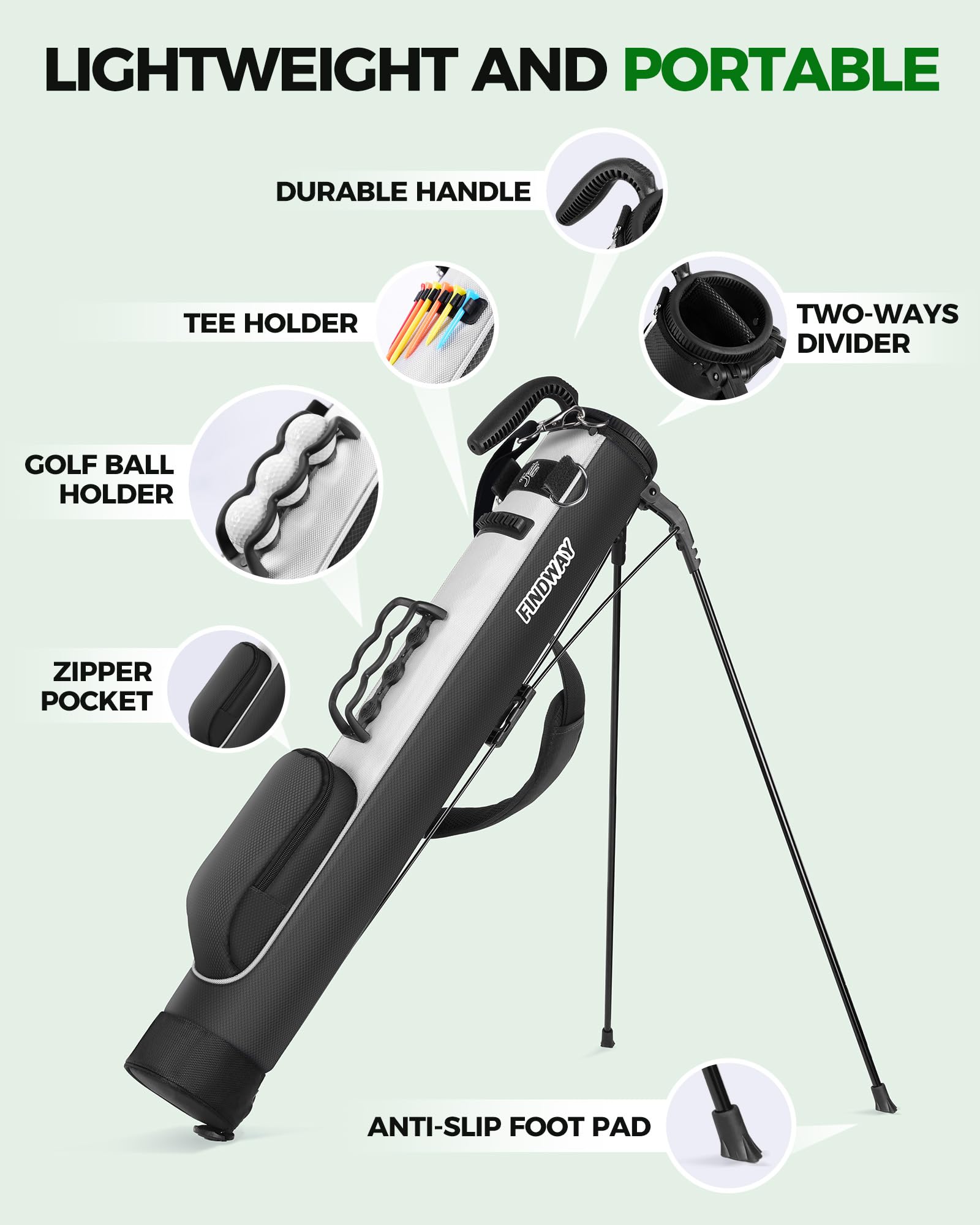 **Findway Lightweight Golf Stand Bag for Driving Range & Par 3 Courses - Portable Golf Club Carry Bag with Ball Holder & Multiple Pockets for Men & Women - Perfect for Practice, Travel & Executive Golfing**