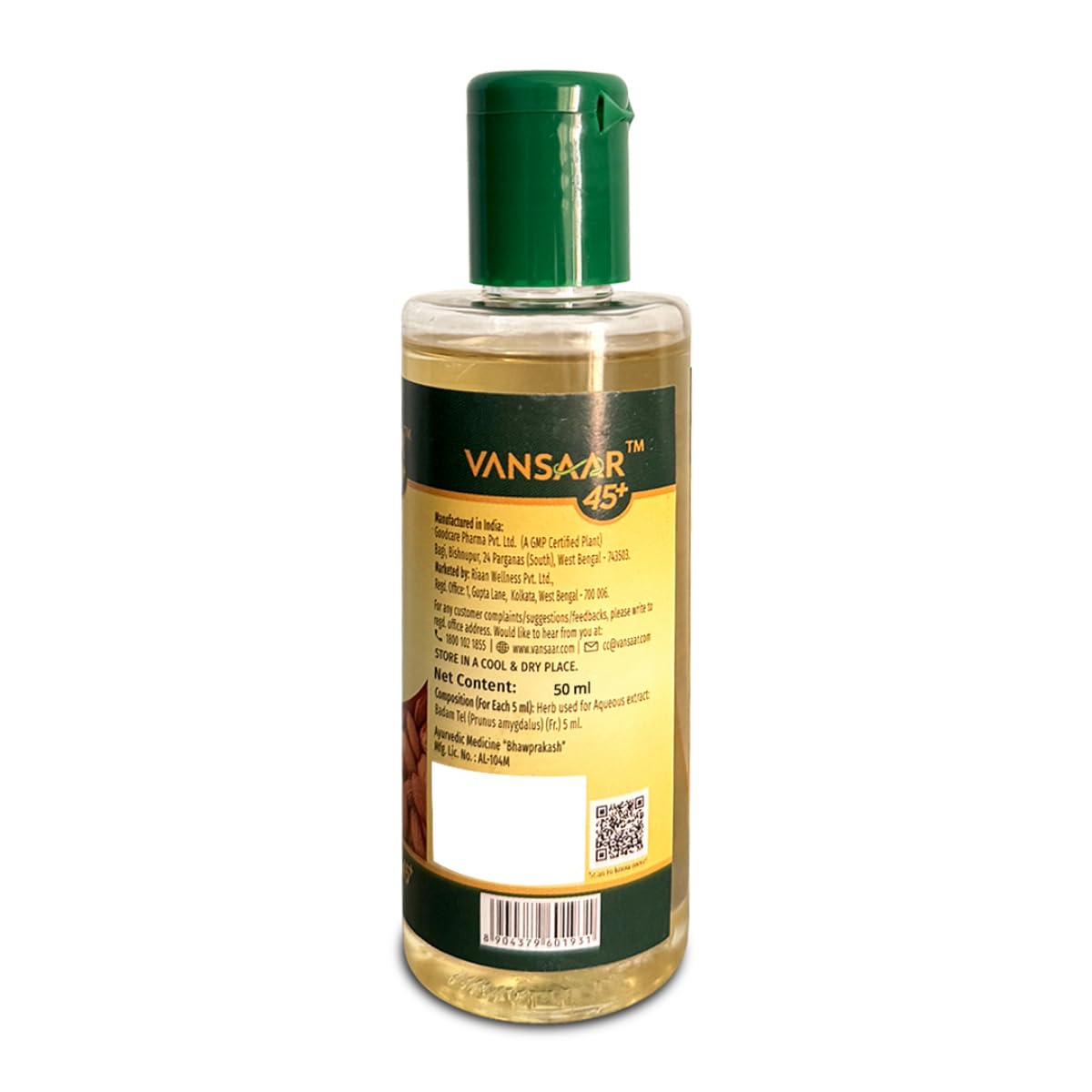 Vansaar 45+ Rogan Badam Oil - 50ml | 100% Pure Natural Cold Pressed Sweet Almond Oil for Skin & Hair Care | Made with Premium Californian Almonds | Perfect for Massage, Aromatherapy & DIY Beauty Recipes