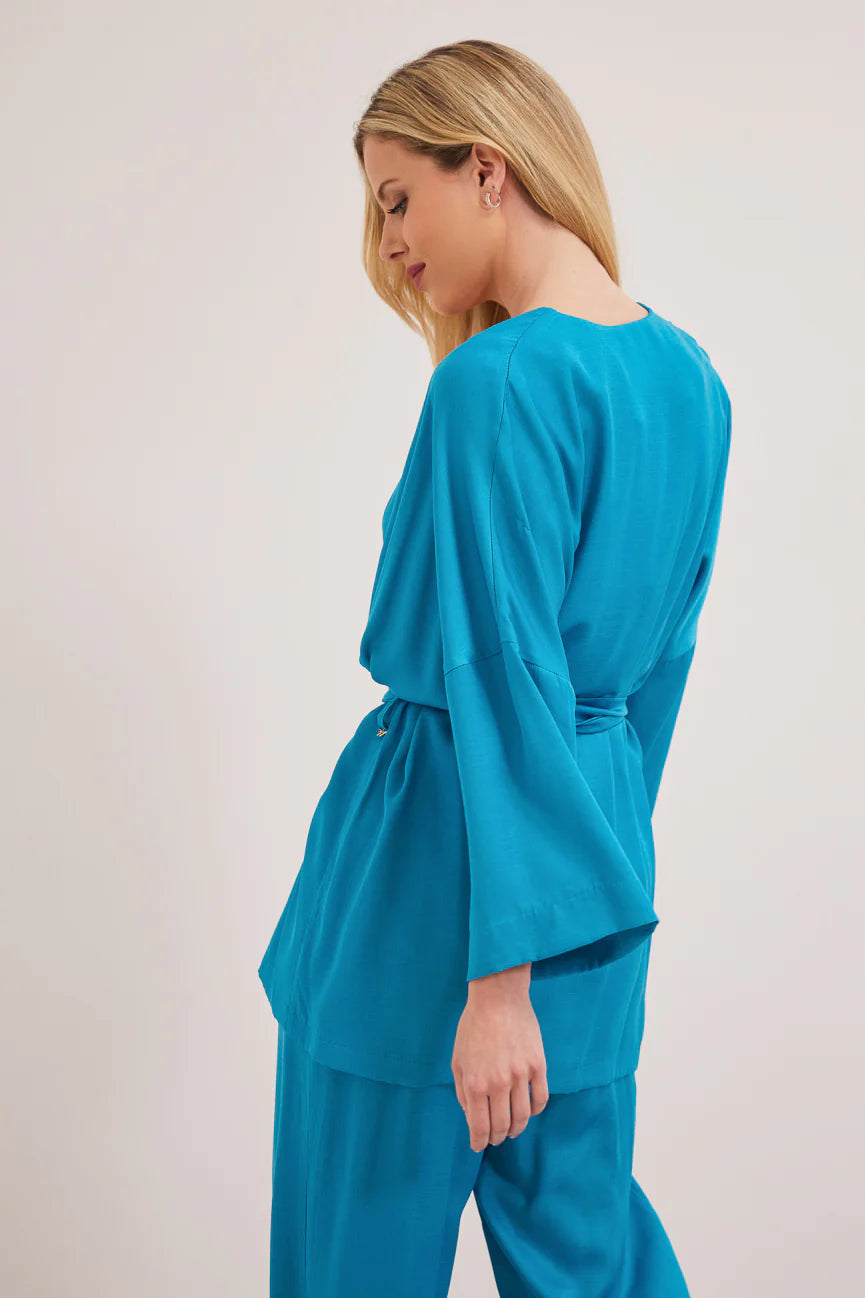 CLARISE Kimono Style Jacket for Women - Lightweight Turquoise Cover Up - Boho Chic Loose Fit Cardigan for Beach, Vacation & Summer Outfits