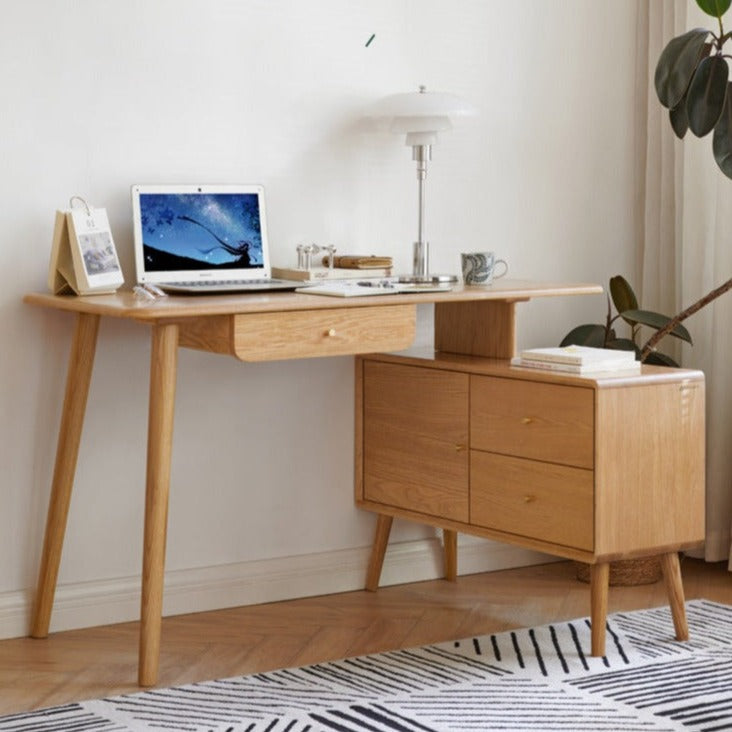 Solid Oak Wood Adjustable Height Office Desk - Extendable Workstation for Home & Business Use