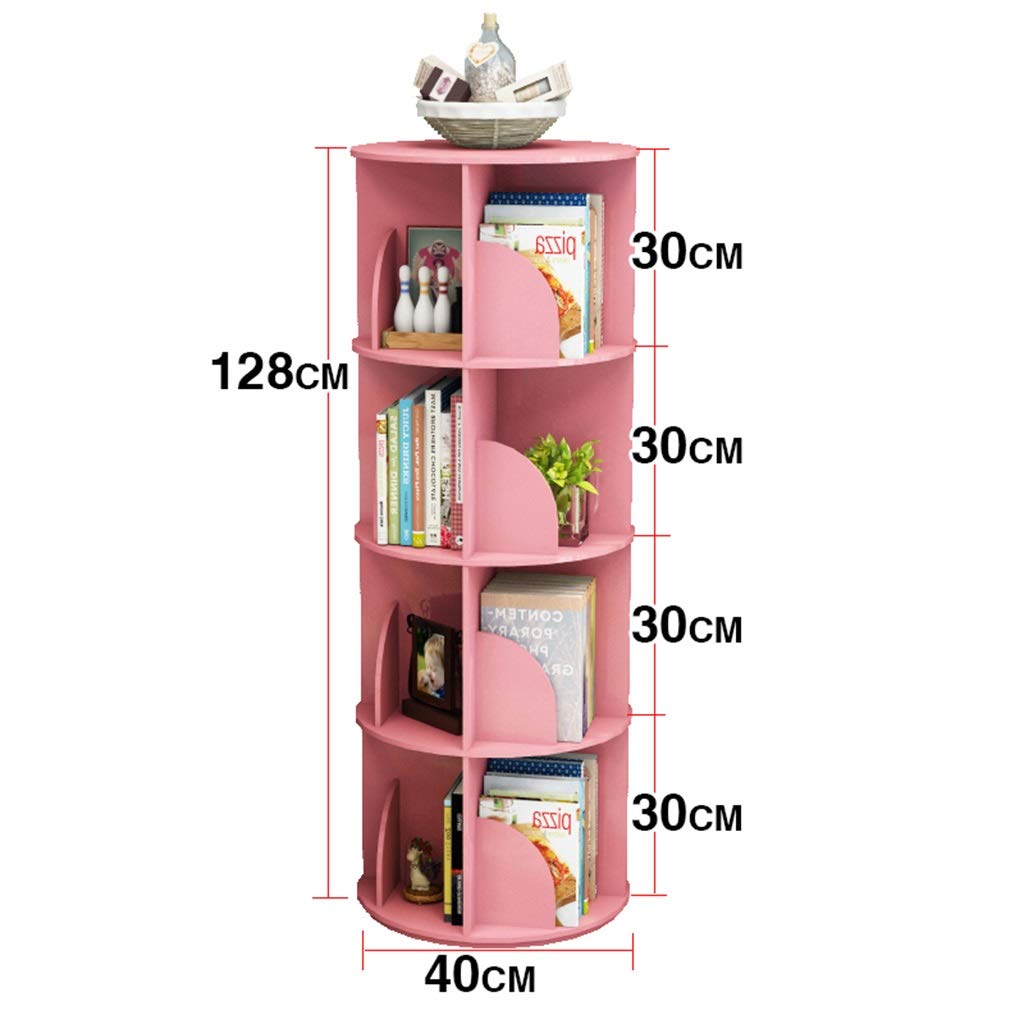 360° Rotating Bookshelf - Multi-Layer Floor Storage Rack with Coffee Table Design for Living Room, Bedroom & Office - Pink Bookcase (40 x 128cm) - Perfect for Small Space Organization & Home Decor