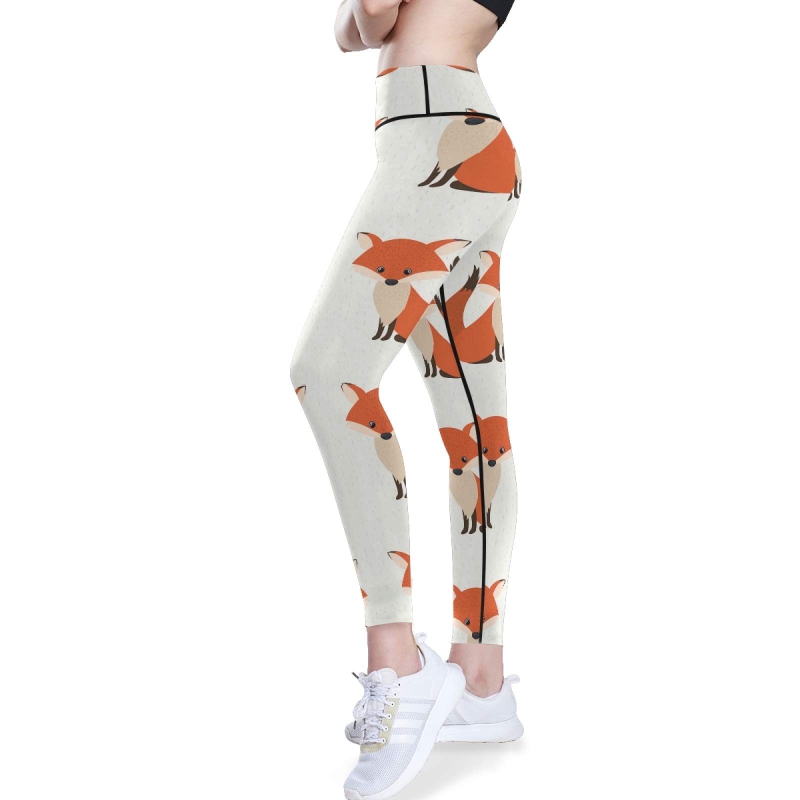 Orange Foxes High Waist Yoga Pants for Women - Tummy Control Workout Leggings with Hidden Pockets - Stretchy Athletic Running Tights (Medium) - Perfect for Yoga, Gym & Casual Wear