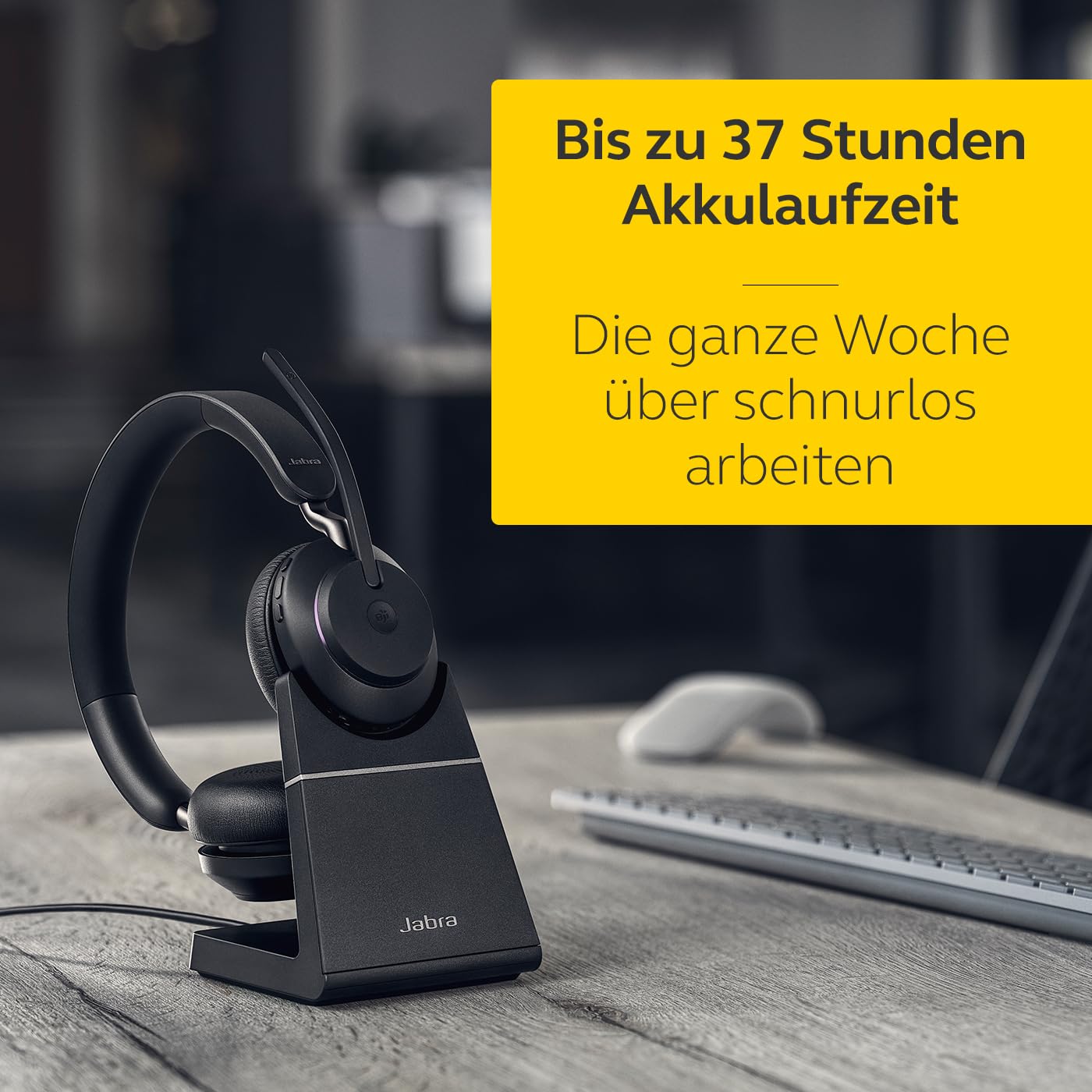 Jabra Evolve2 65 Wireless PC Headset with Noise Cancelling & Microsoft Teams Certified – Bluetooth USB-C Headphones with Charging Stand & Long Battery Life – Black – Perfect for Remote Work, Video Calls & Office Use