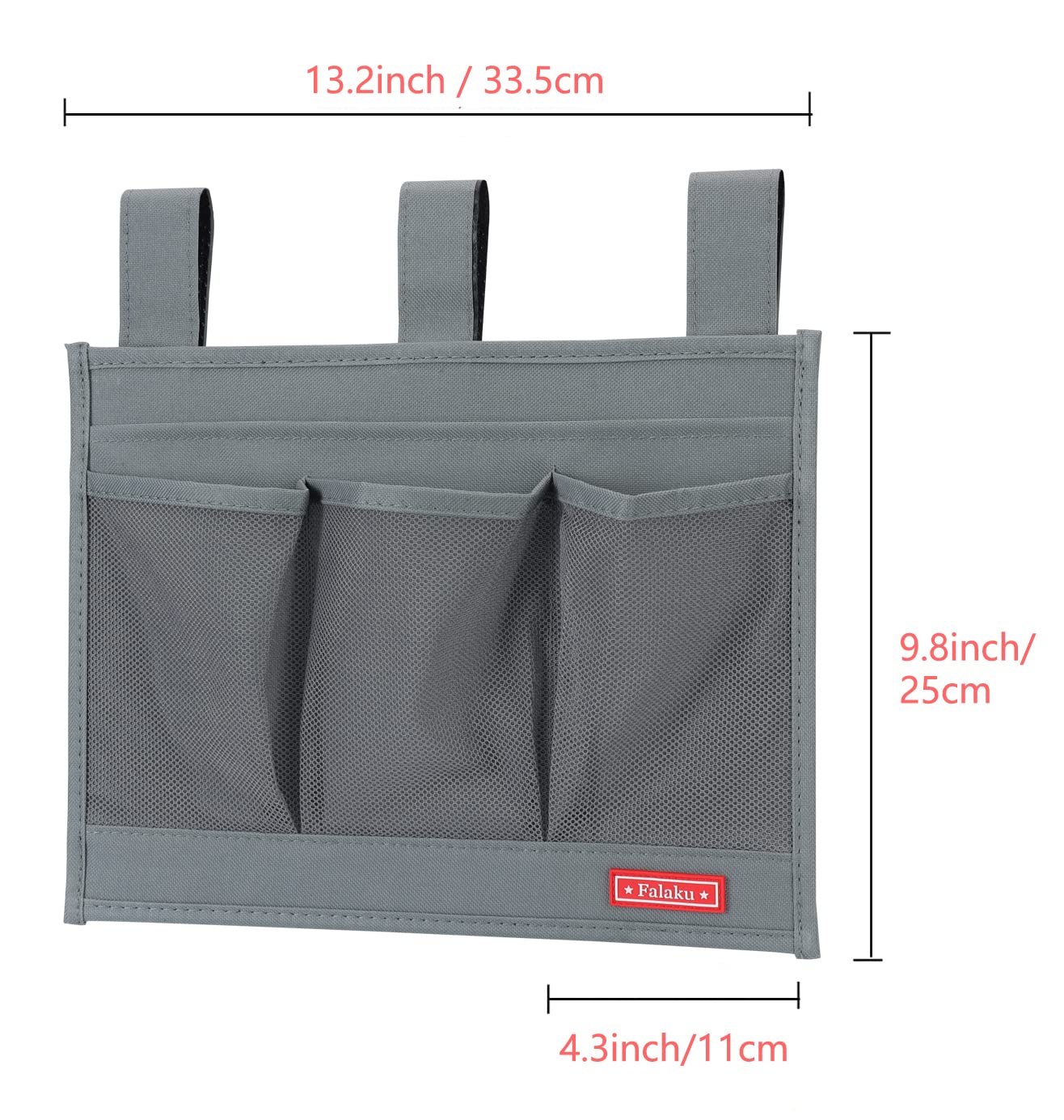 Hanging Bedside Caddy Organizer with 4 Pockets - Grey, Bed Rail Storage for Books, Phone, Glasses & Essentials | Perfect for Small Spaces, Dorm Rooms & Nursing Homes