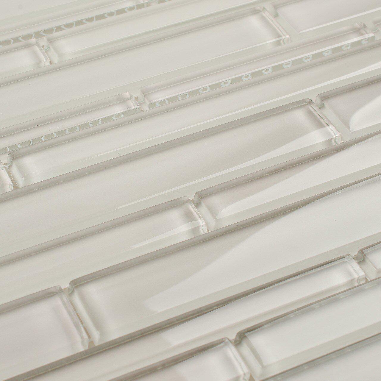 Modern White Glass Mosaic Tile Strip - Peel and Stick Backsplash for Kitchen, Bathroom & Shower Wall Decor
