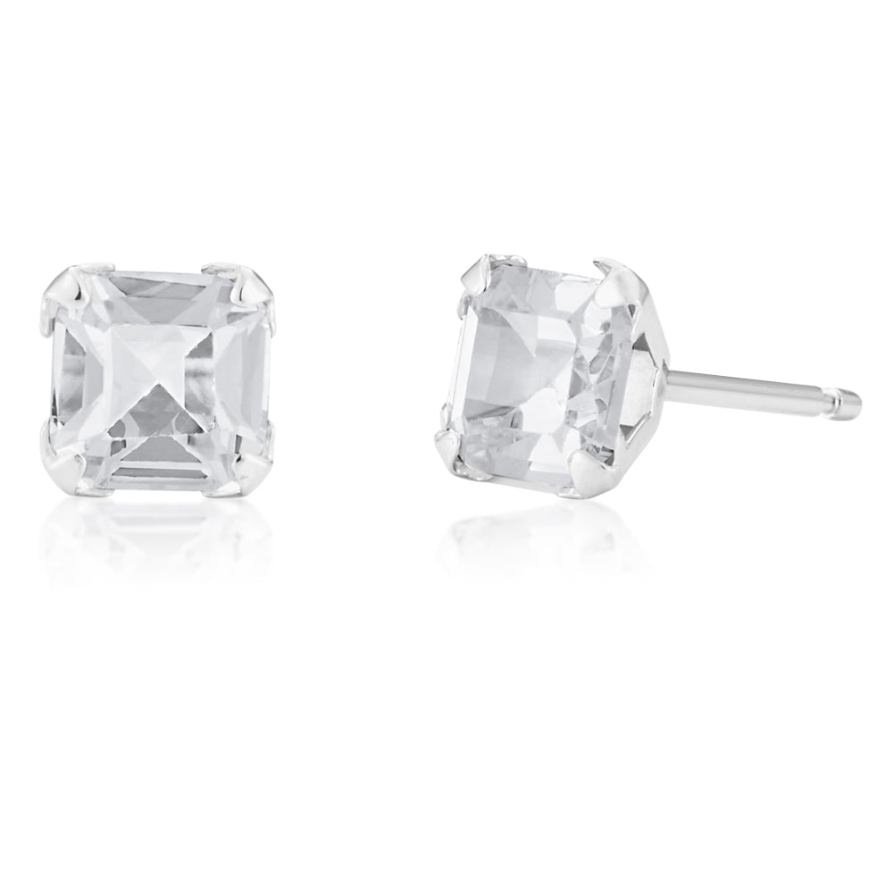 9ct White Gold Square Cubic Zirconia Stud Earrings for Women - Elegant Everyday Jewelry for Work & Special Occasions