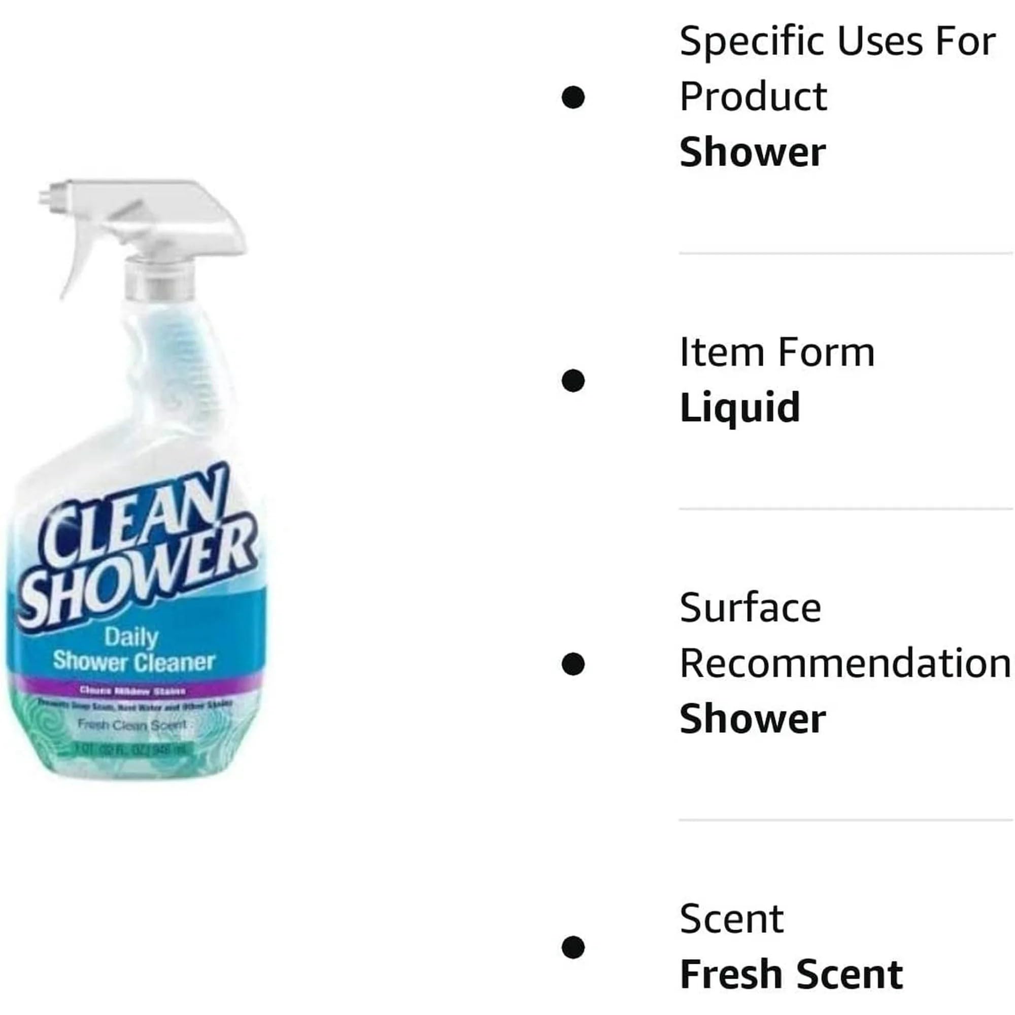 Clean Shower Daily Shower Spray - 32 oz (5 Pack) | Bathroom Cleaning Solution for Tiles, Glass & Fixtures | Prevent Soap Scum & Hard Water Stains