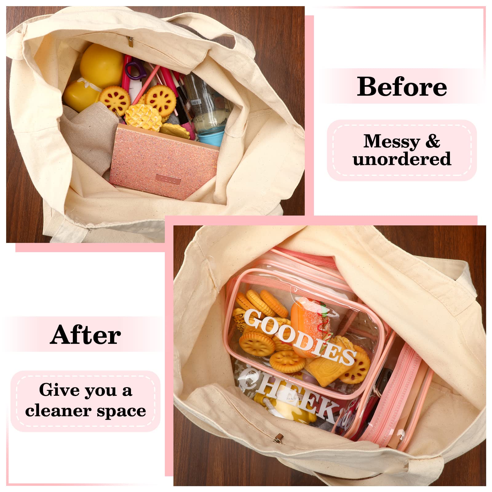 4 Pack Clear PVC Diaper Bag Organizer Pouches Set - Waterproof Zippered Travel & Makeup Storage Bags for Baby Essentials (Pink, White) - Perfect for Daycare, Travel & On-the-Go Parents