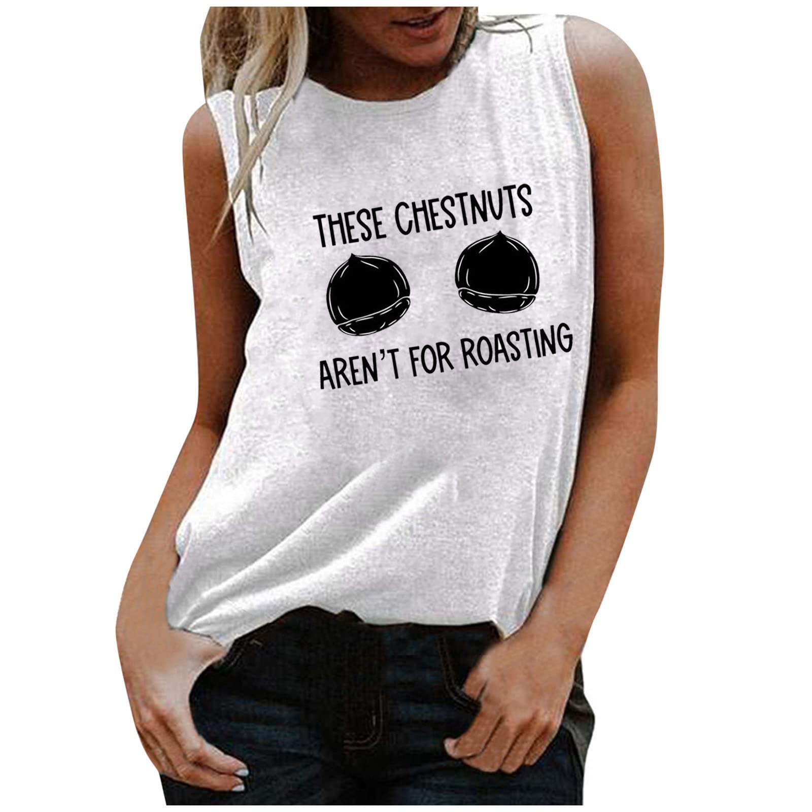 Women's Funny Printed Spaghetti Strap Tank Top - V Neck Sleeveless Summer Blouse & Camisole | Casual Wear, Beach Outfit, Gym Clothes