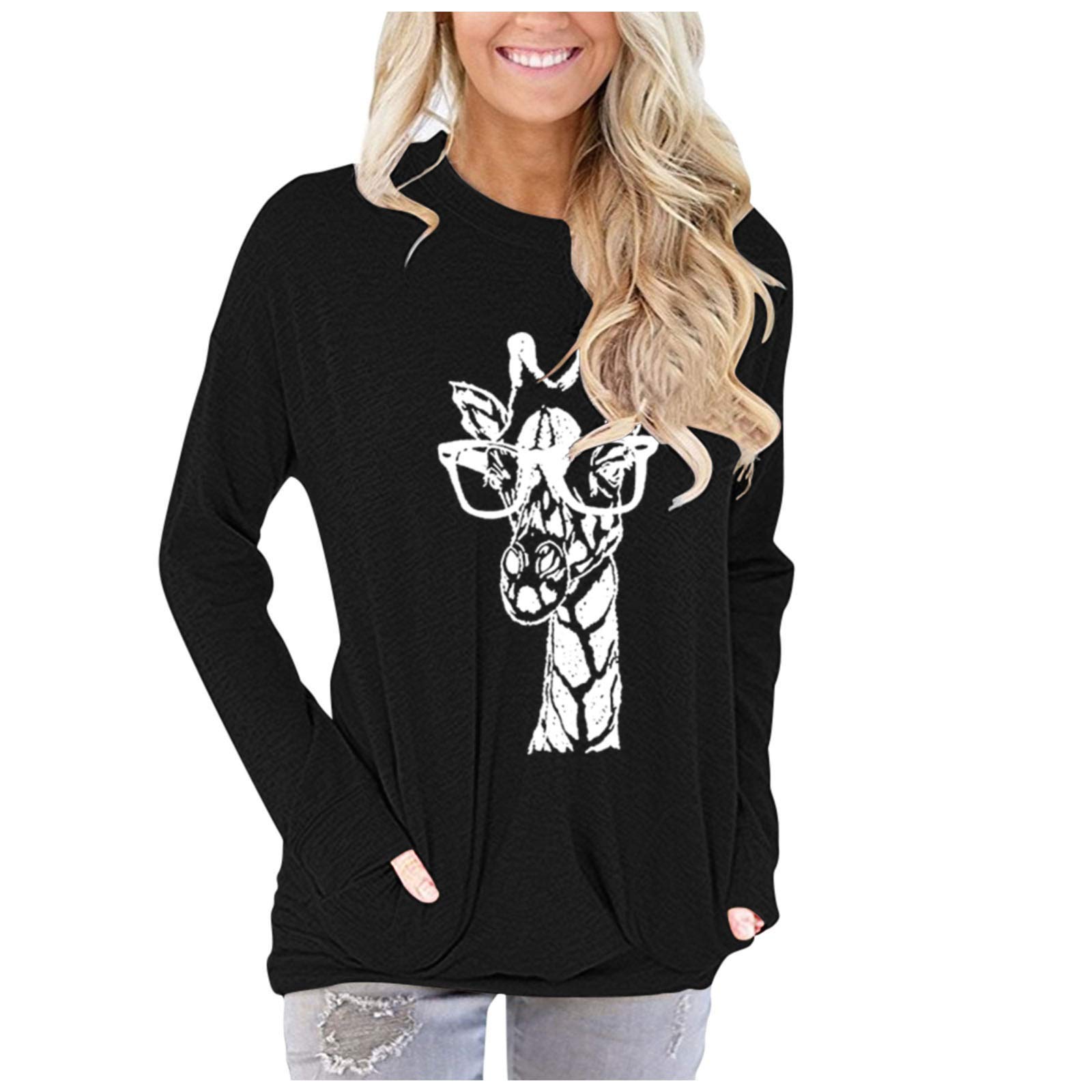 Women's Casual Loose Long Sleeve Tunic Tops - Crewneck Pullover Sweatshirts with Pocket - Perfect for Work, Travel & Everyday Wear