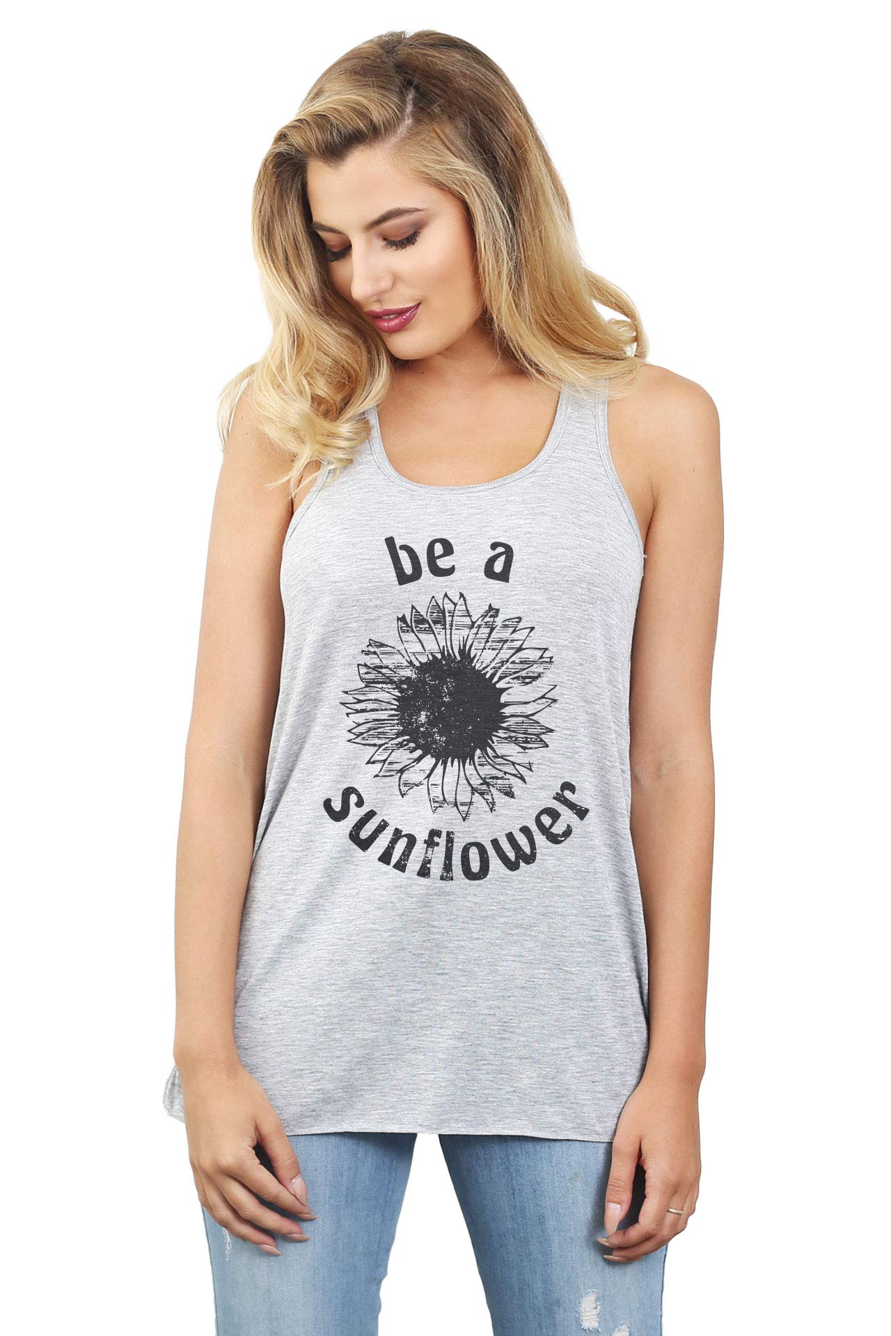Be A Sunflower Women's Sleeveless Flowy Racerback Yoga Tank Top - Breathable Workout Shirt for Gym, Running & Summer Outdoor Activities