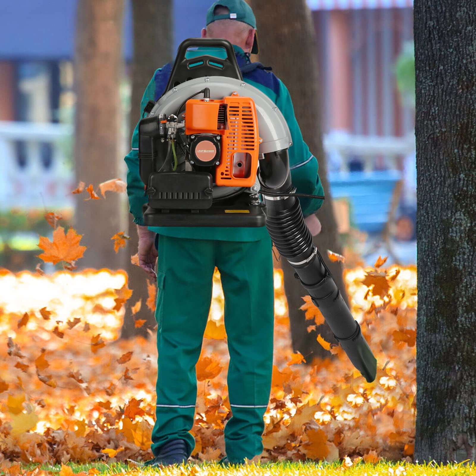 63CC 3HP 2-Stroke Gas Powered Backpack Leaf Blower - High Power Lawn & Garden Blower for Leaves, Snow, Grass - Single Cylinder Air-Cooled Engine - Ideal for Yard Cleaning, Gutter Maintenance & Snow Removal