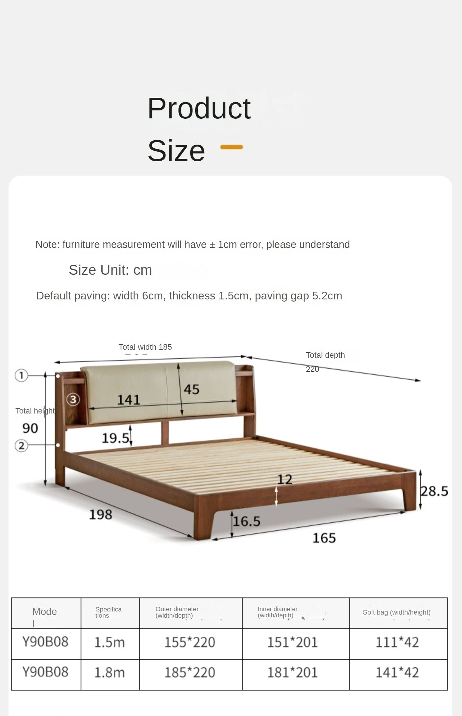 Solid Oak Wood Luminous Bed with Shelf - Genuine Leather & Technical Fabric Headboard - Modern Bedroom Furniture for Master Bedroom, Guest Room, or Dorm