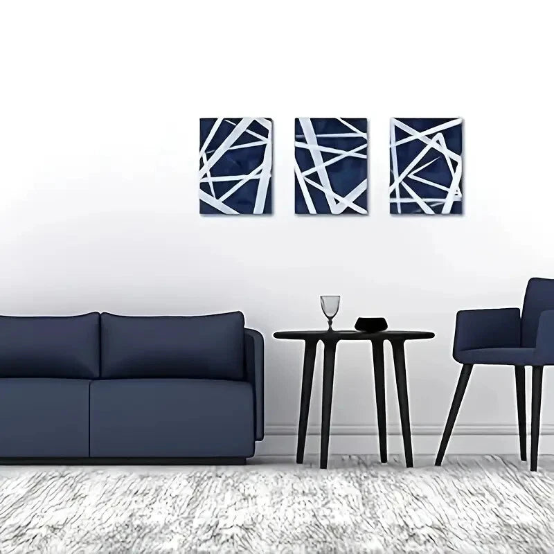 3-Piece Blue Abstract Geometric Metal Wall Art - Ready to Hang Modern Home Decor for Living Room, Bedroom & Office