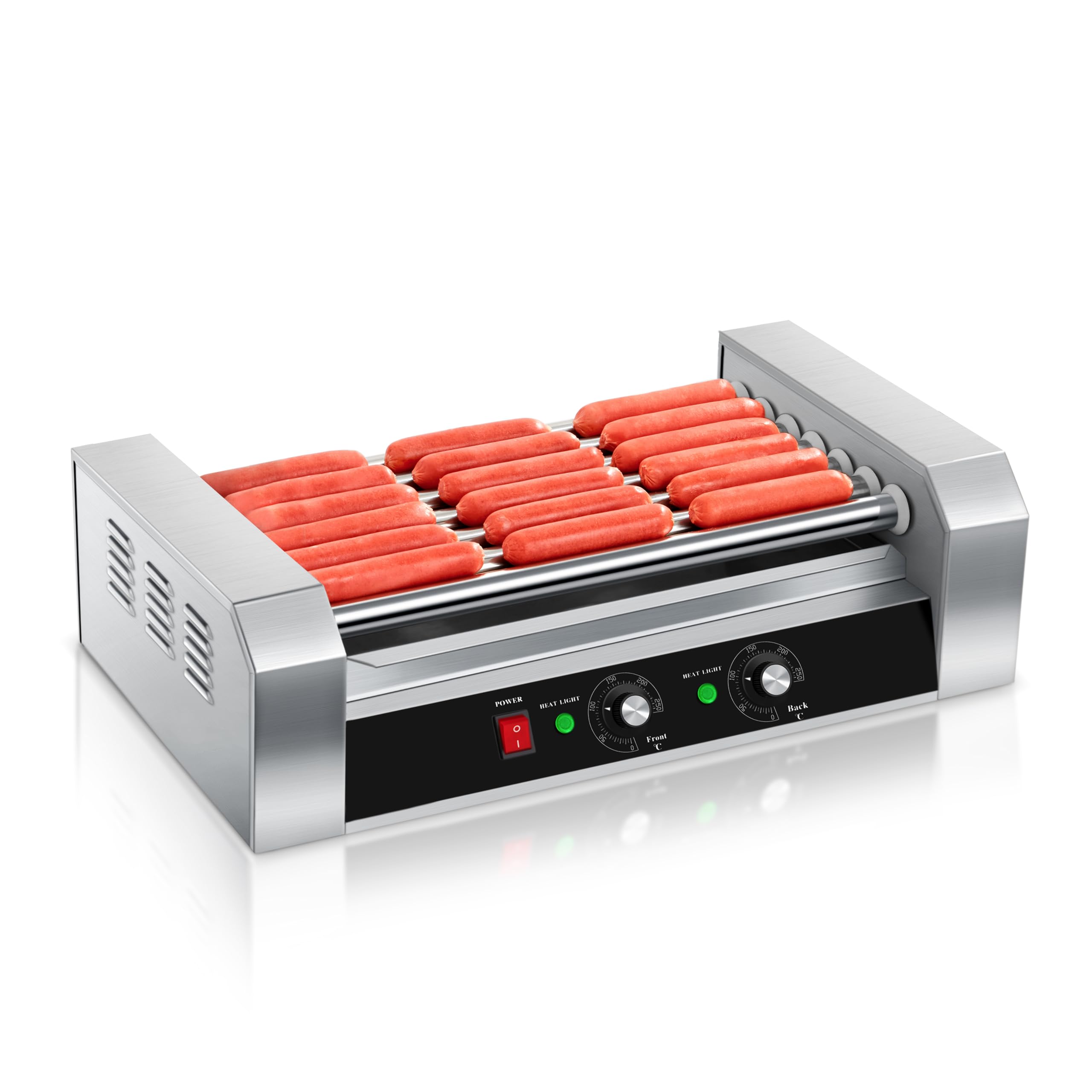 Commercial Grade SYBO Hot Dog Roller - 18 Hot Dog 7 Roller Grill Cooker Machine with Removable Stainless Steel Drip Tray, 1000-Watts - Perfect for Restaurants, Food Trucks, and Outdoor Events
