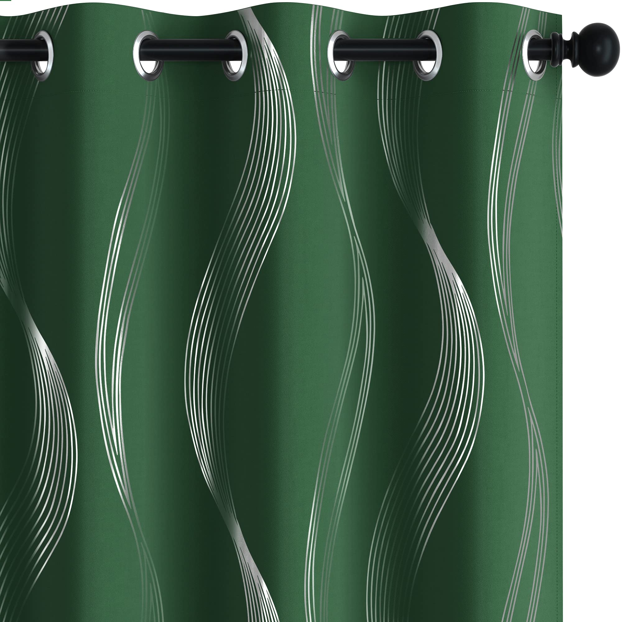 Deconovo Blackout Curtains for Girls Room - Wave Foil Printed Thermal Insulated Grommet Drapes, 52x54 Inch, 2 Panels, Dark Forest - Perfect for Bedroom, Nursery & Home Decor
