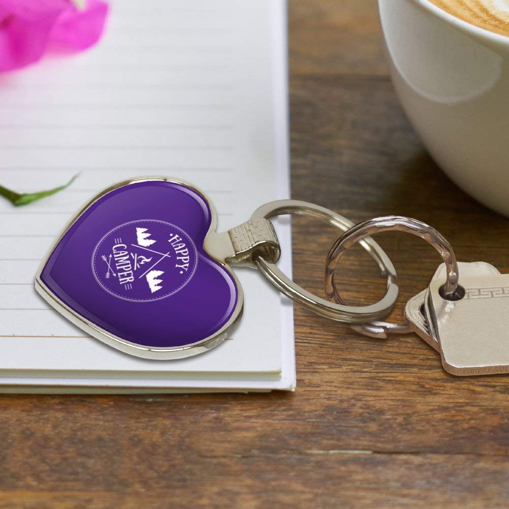 Happy Camper with Campfire Keychain - Heart Love Metal Key Ring for Outdoor Enthusiasts | Perfect for Camping, Hiking & Travel Accessories