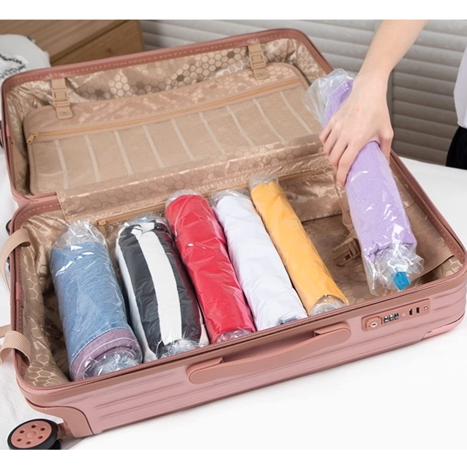 Andiker 6-Pack Vacuum Storage Bags - Space Saving Compression Bags for Travel, Clothes & Seasonal Storage | Transparent, Eco-Friendly & Airtight | Save 80% Space - Perfect for Suitcases, Closets & Moving