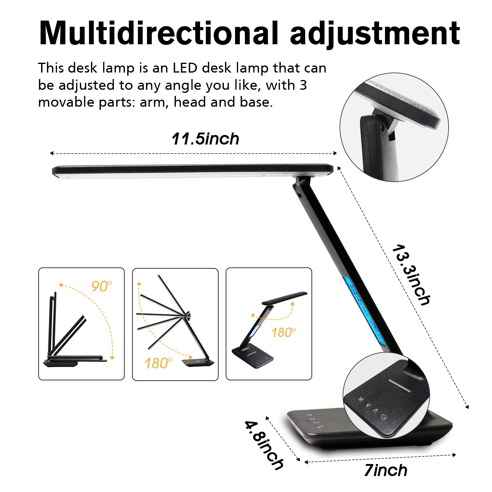 LAOPOO LED Desk Lamp with Wireless Charger & USB Port - Adjustable Brightness, Built-in Digital Clock - Perfect for Home Office, Study Room, College Dorm (Reading, Working, Night Light)