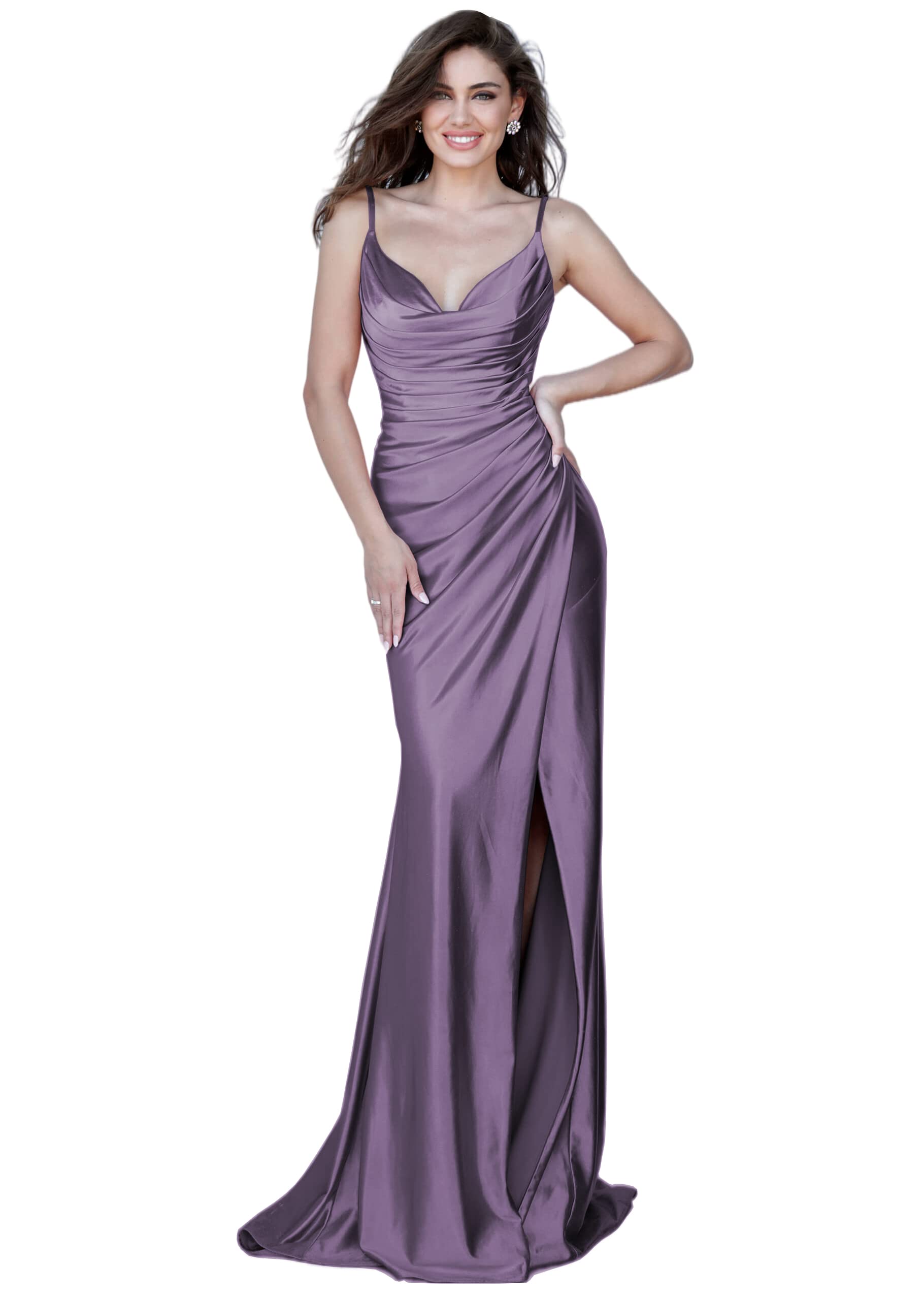 Elegant Mermaid Prom Dresses for Women - Long Ball Gown with Spaghetti Straps, Ruched Wrap & High Slit - Perfect for Formal Evening, Homecoming & Special Occasions