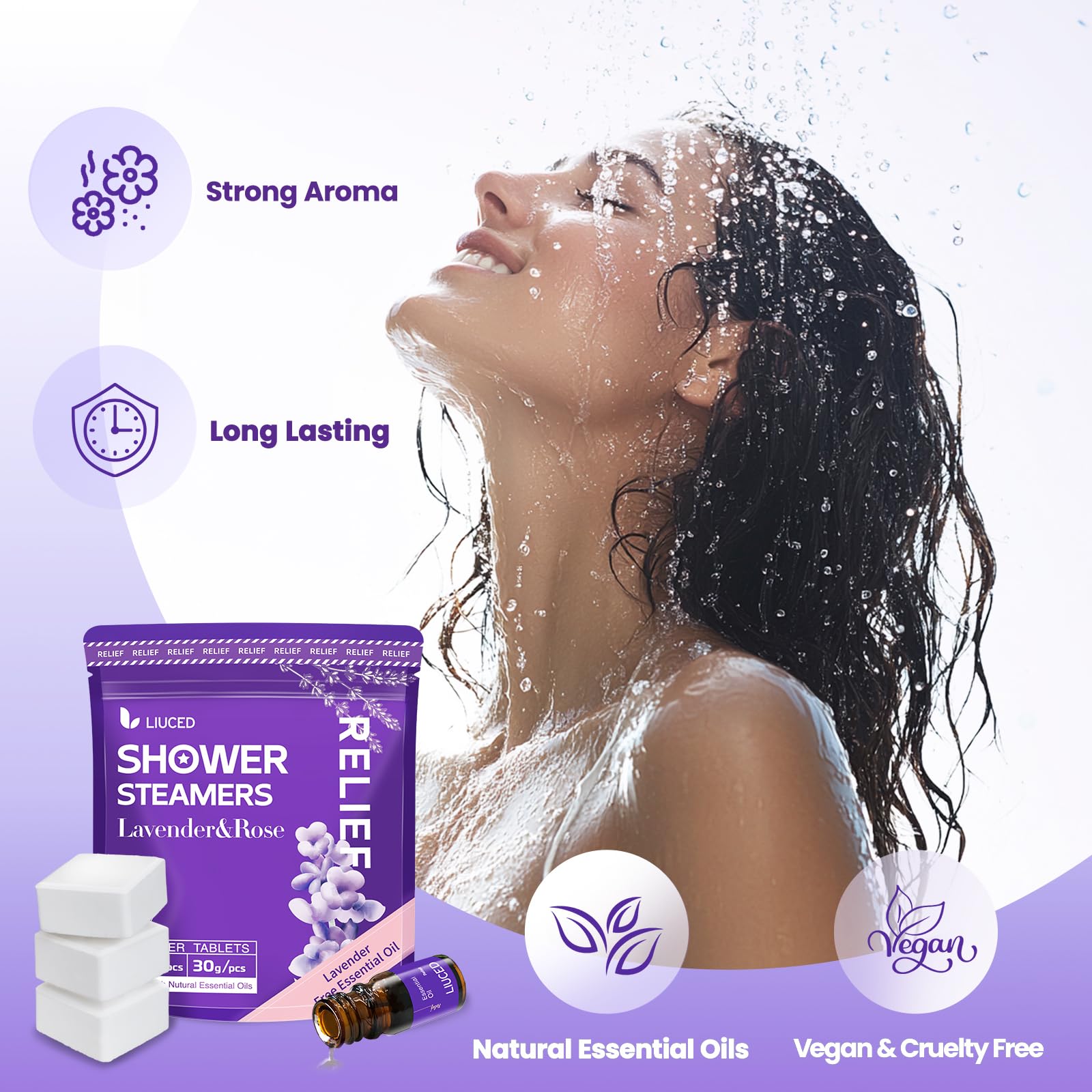 Lavender & Rose Aromatherapy Shower Steamers - 14 Pack Relaxing Shower Bombs with 5ml Natural Lavender Essential Oil, Stress Relief & Self Care Gifts for Women, Perfect for Mother's Day, Birthday Gifts for Mom & Wife - Enhance Your Shower Routine for Ultimate Relaxation