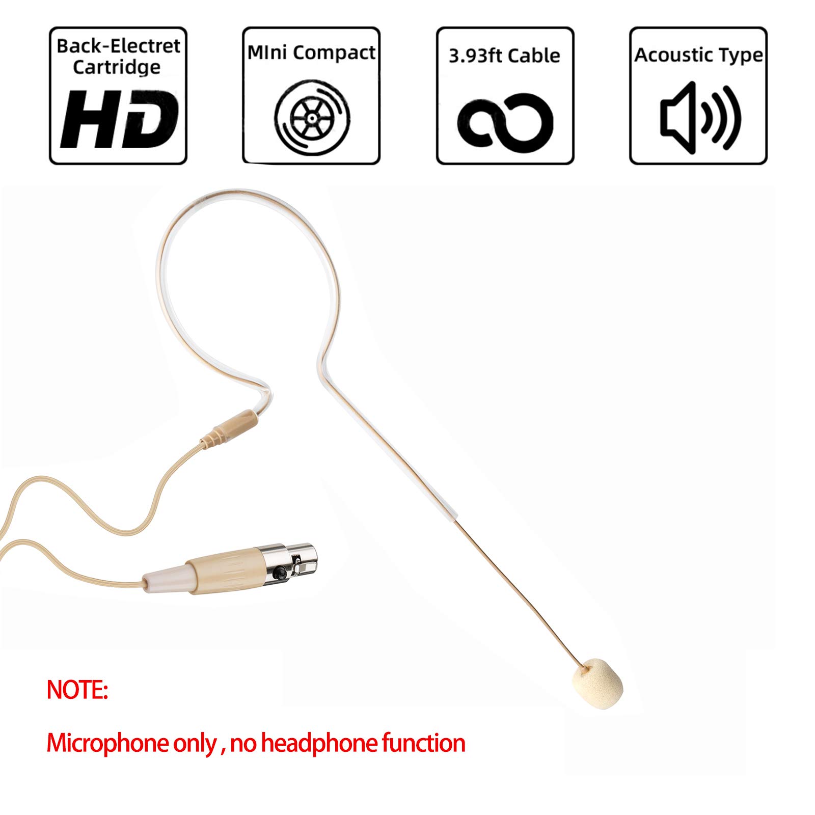 Shure Wireless Headset Microphone - 4 Pin Mini XLR Omnidirectional Headworn Mic for Bodypack Transmitter (Beige Single Earhook) - Perfect for Live Performances, Public Speaking & Broadcast Presentations