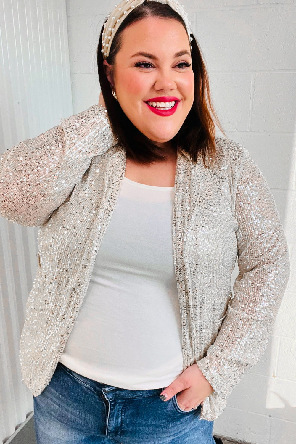 Silver Sequin Open Blazer for Women - Shiny Party Jacket for Evening Events, Club Outings & Special Occasions