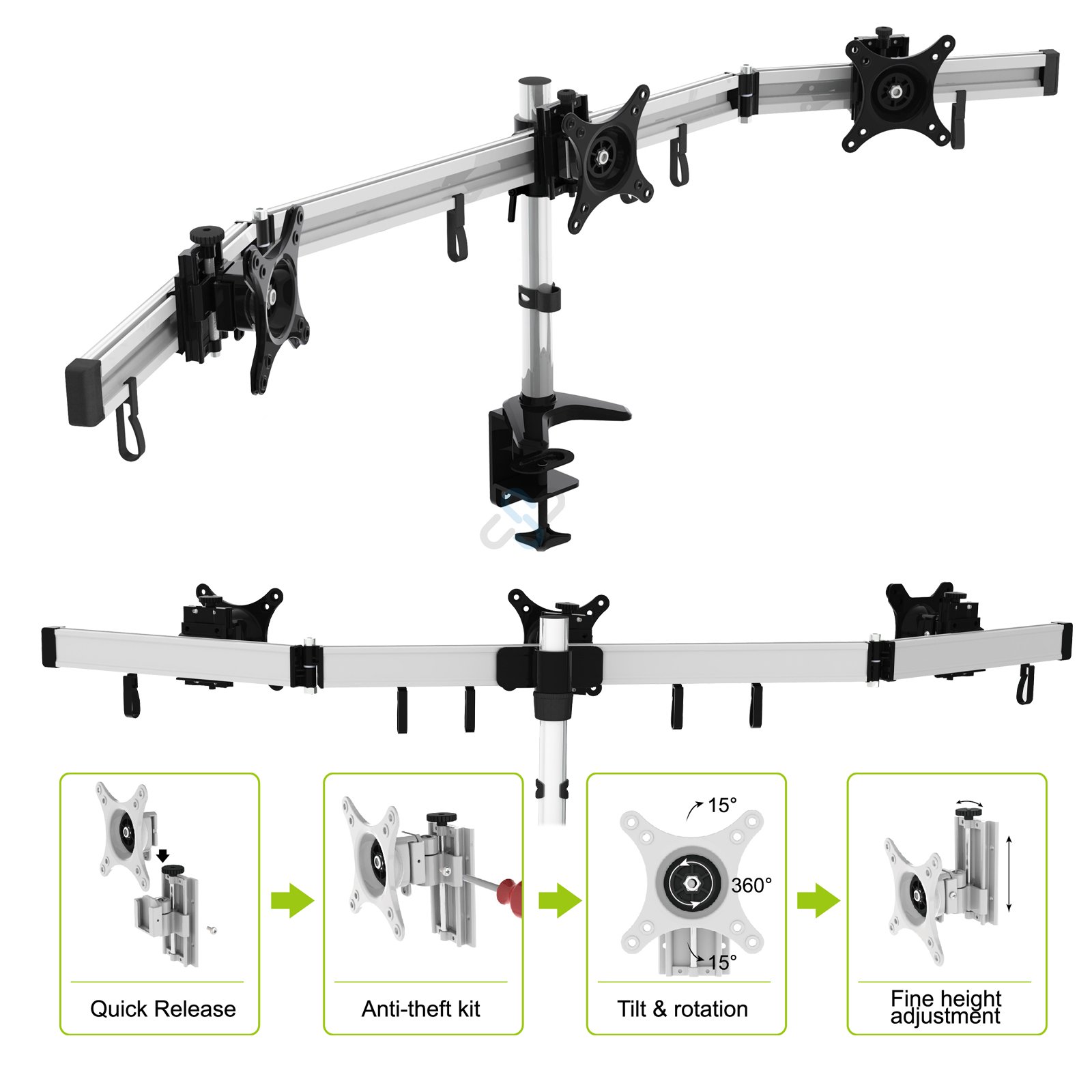 HFTEK Triple Monitor Stand for 15