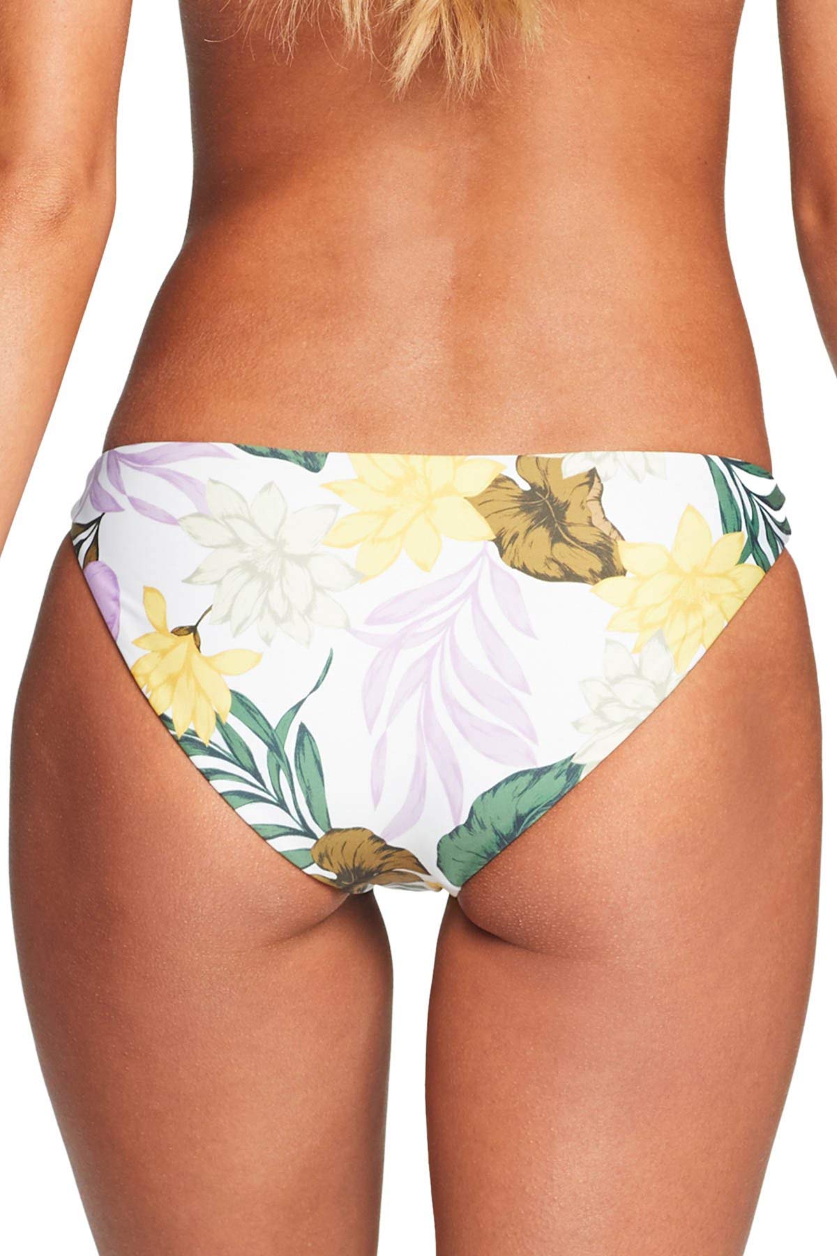 Luciana Women's Floral Bikini Bottoms - Off White Soleil | High Waisted Swimwear for Beach, Pool & Vacation | Size M