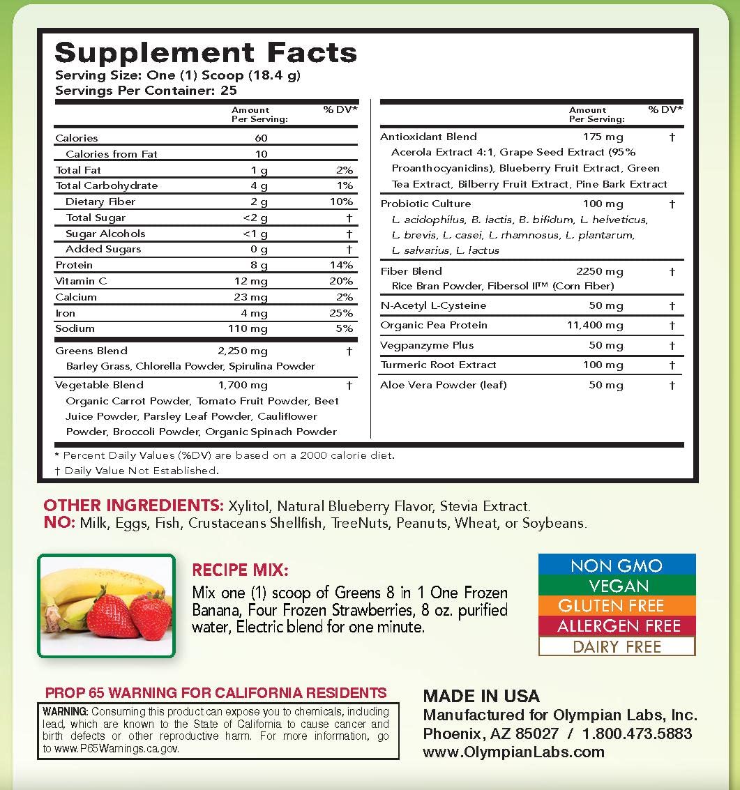 Olympian Lab Greens Protein 8-in-1 Superfood Powder - 388g | Plant-Based Nutrition for Energy, Digestion & Detox | Perfect for Smoothies, Shakes & Healthy Lifestyles