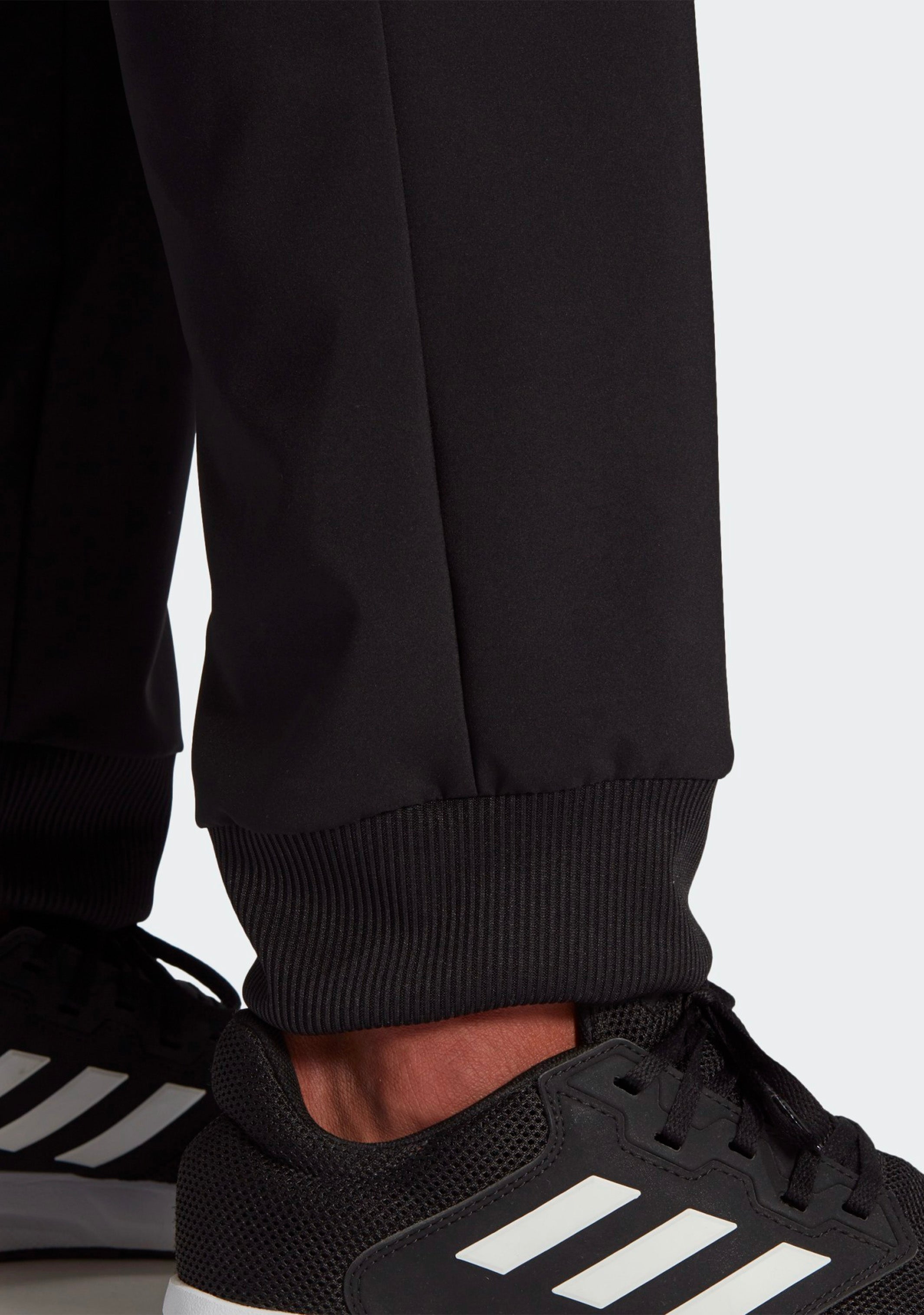 **Adidas Men's Aeroready Essentials Stanford Tapered Cuff Sweatpants - Black with Embroidered Logo | Moisture-Wicking & Comfortable for Workouts, Running, and Casual Wear**