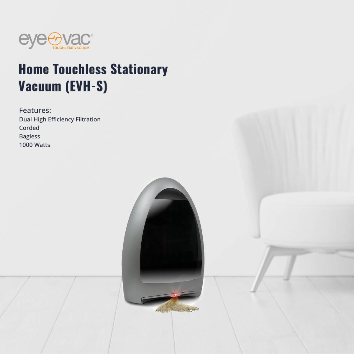 EyeVac Home Cordless Vacuum Cleaner - Silver | Hands-Free Automatic Dustbin, Powerful Suction for Pet Hair & Debris | Perfect for Hardwood Floors, Carpets & Stairs Cleaning