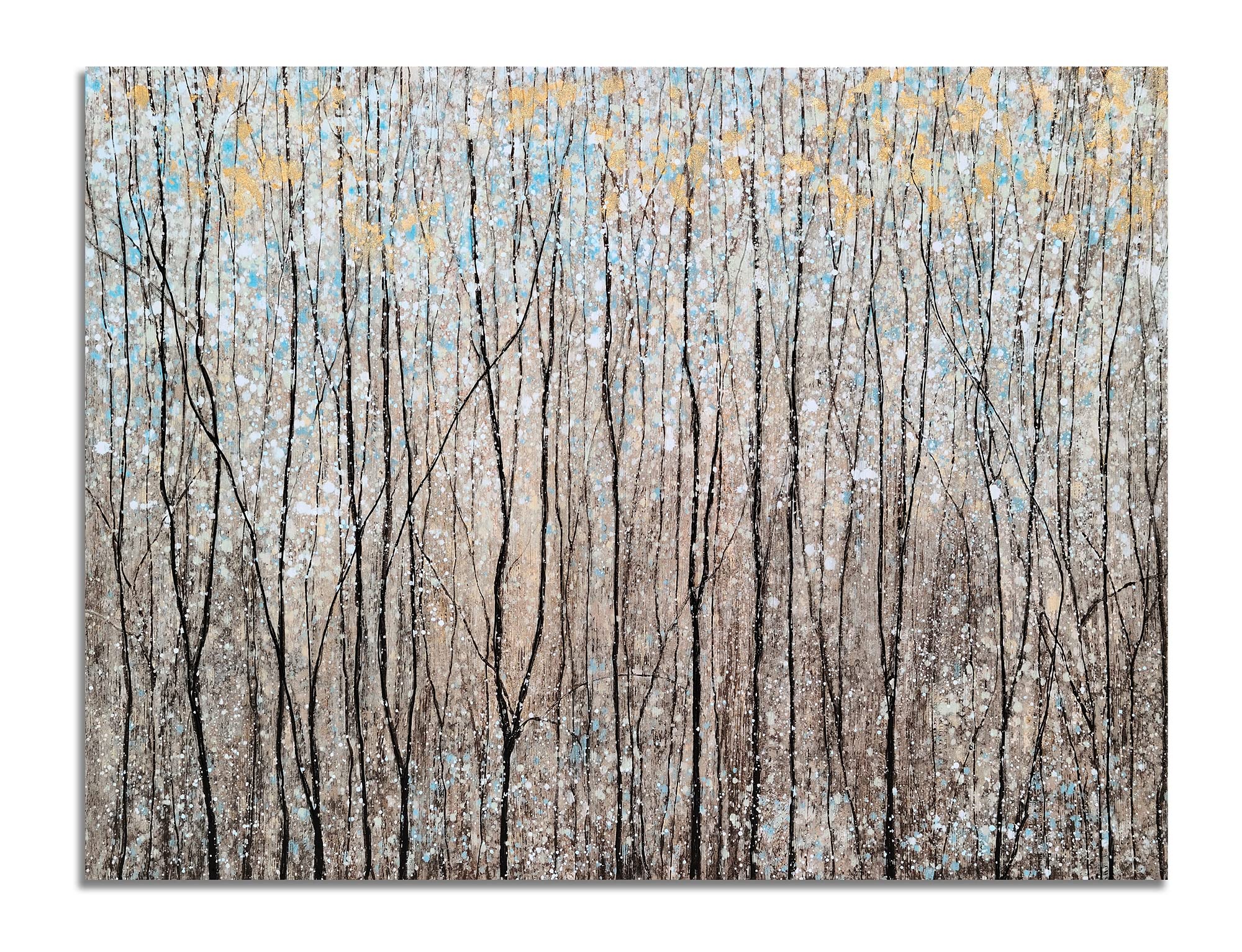 SYGALLERIER Hand-Painted Abstract Forest Canvas Wall Art - Textured Brown & Black Tree Painting with Gold Foil, Modern Rustic Decor for Farmhouse, Living Room, Bedroom, Bathroom - Perfect for Nature-Inspired Home & Office Interior Design
